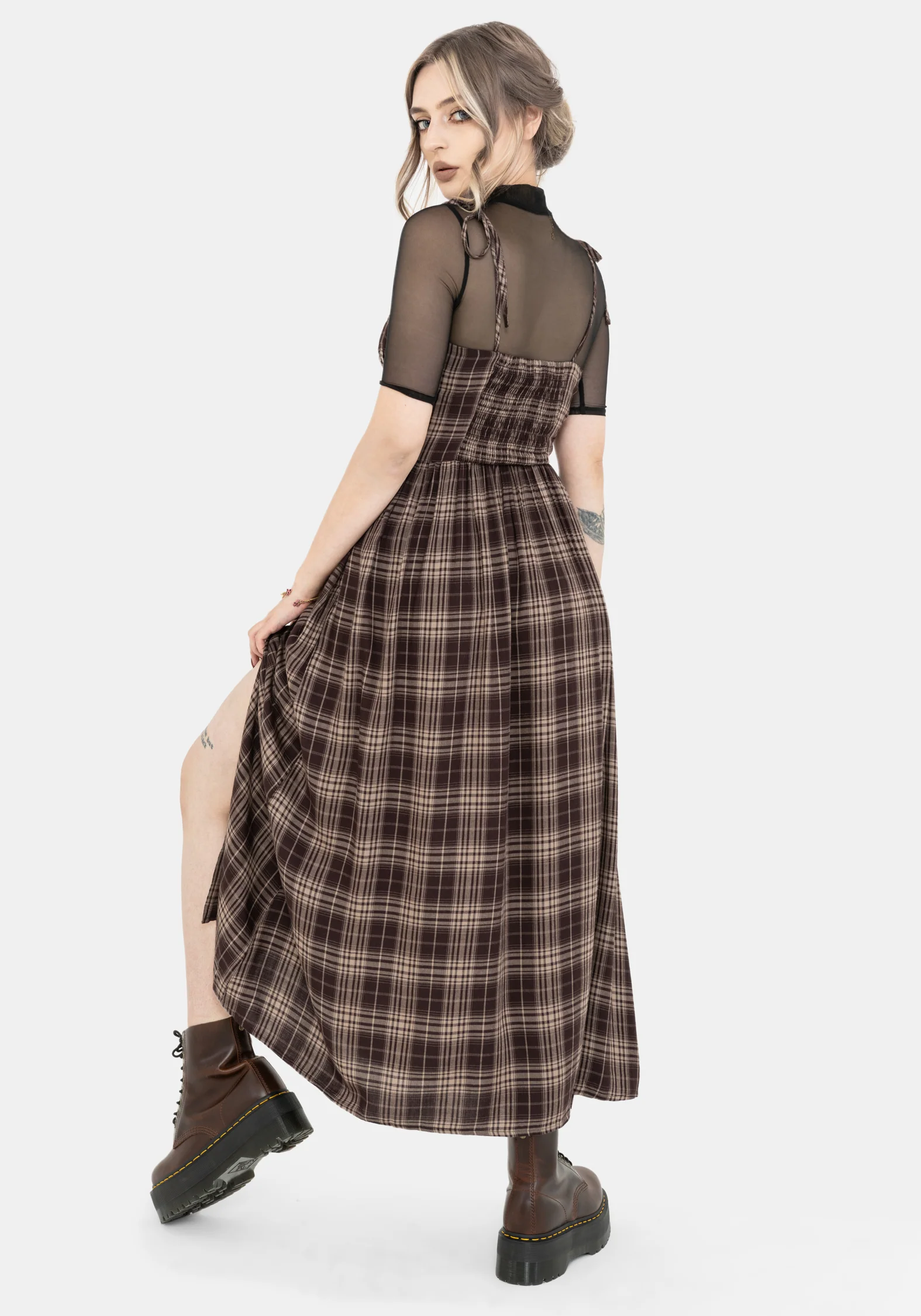 Adra Check Cami Tie Strap Midi Dress - Image 3