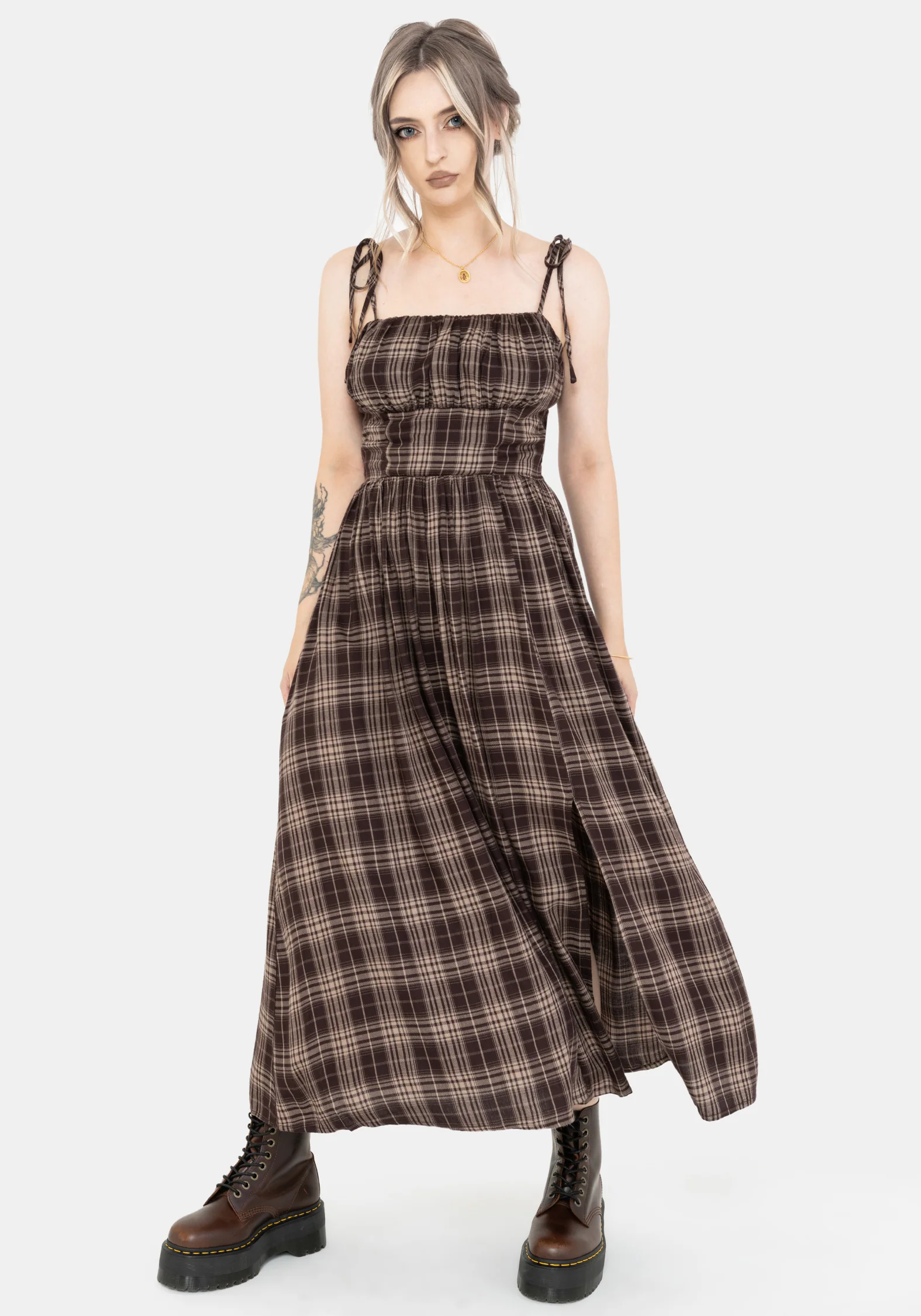 Adra Check Cami Tie Strap Midi Dress - Image 6