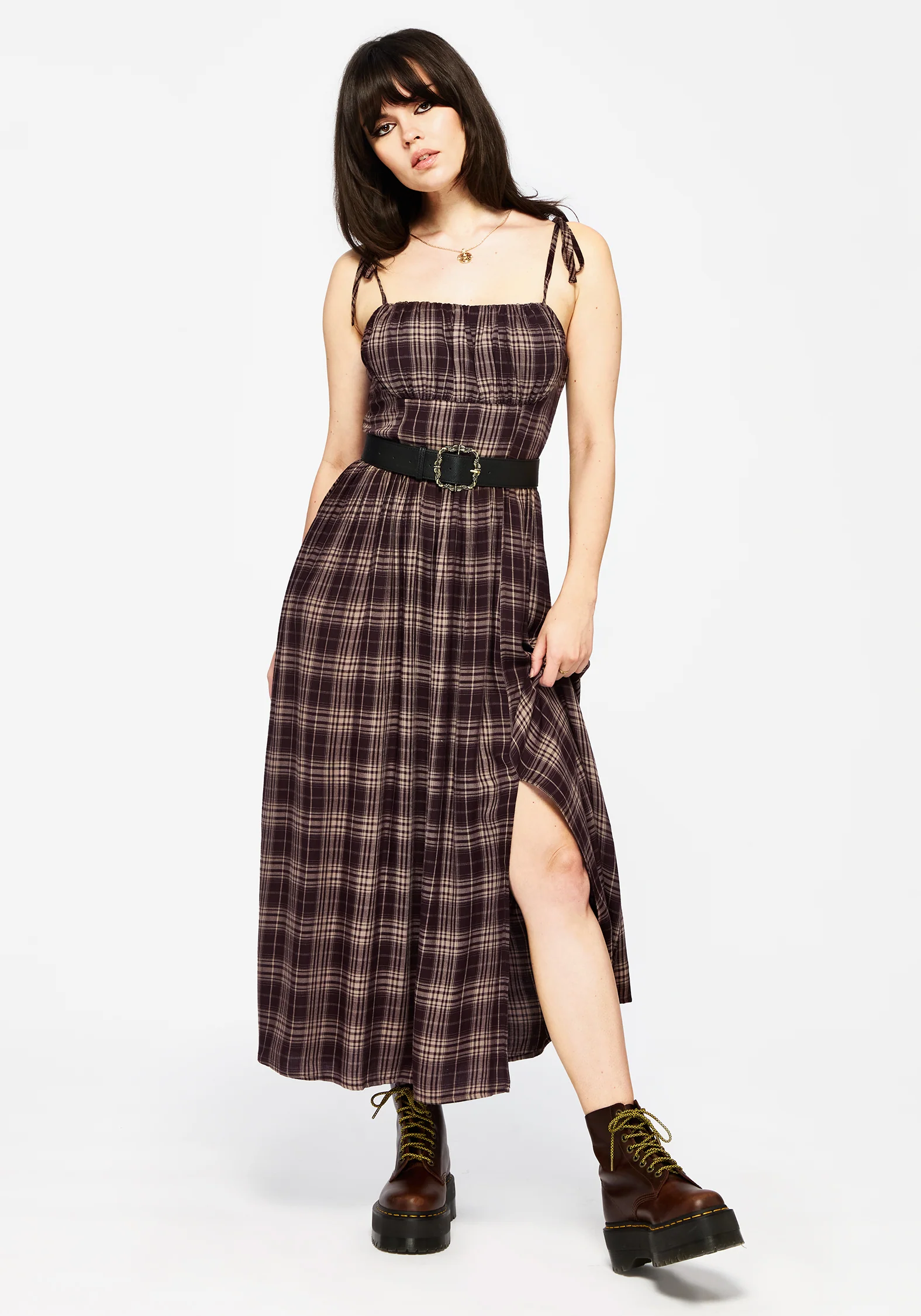 Adra Check Cami Tie Strap Midi Dress - Image 7