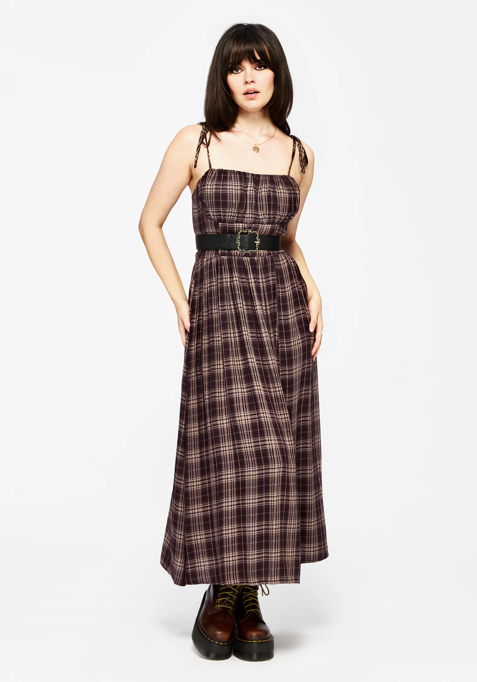 Adra Check Cami Tie Strap Midi Dress - Image 8