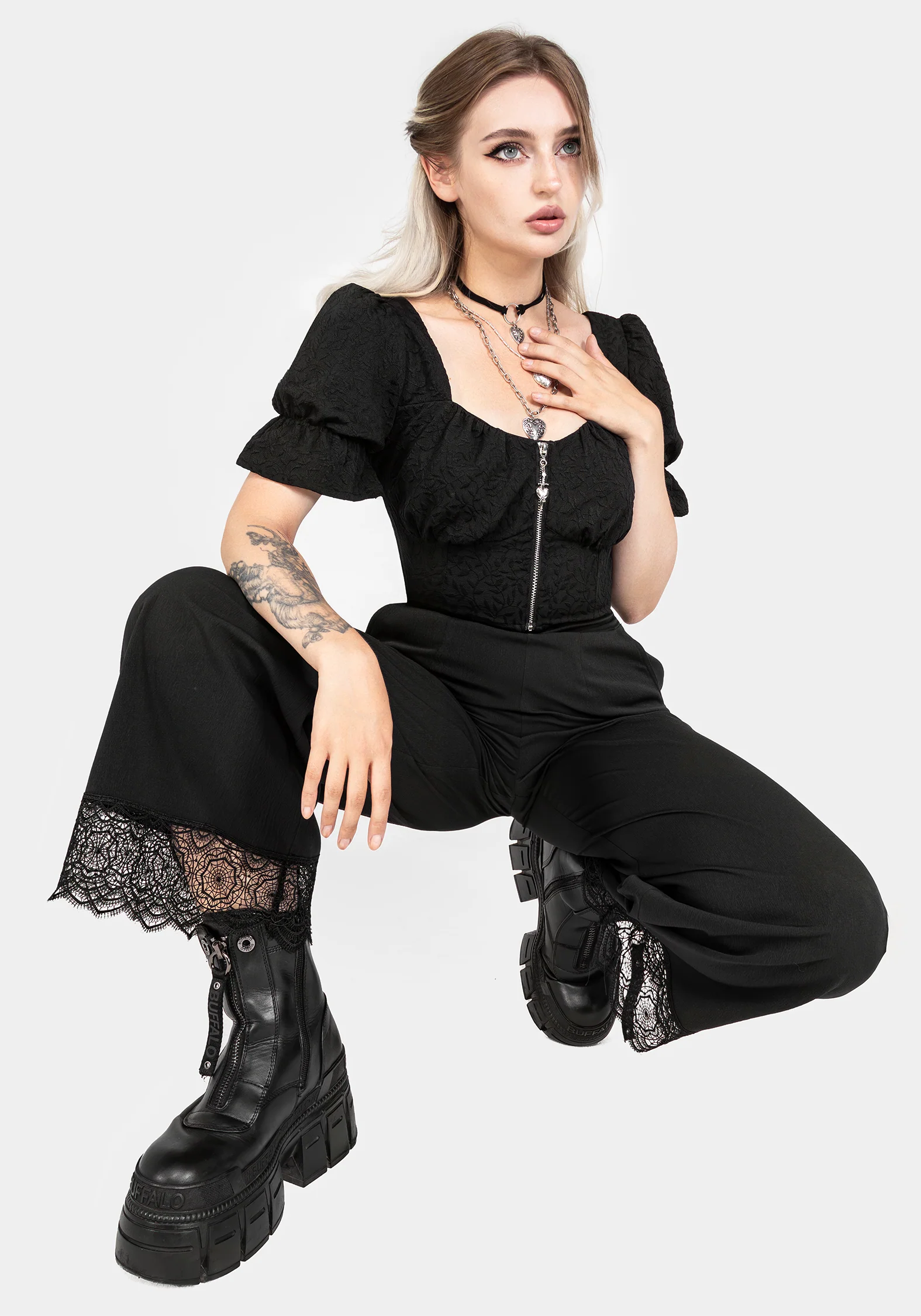 Araneo Lace Hem Wide Leg Trousers - Image 5