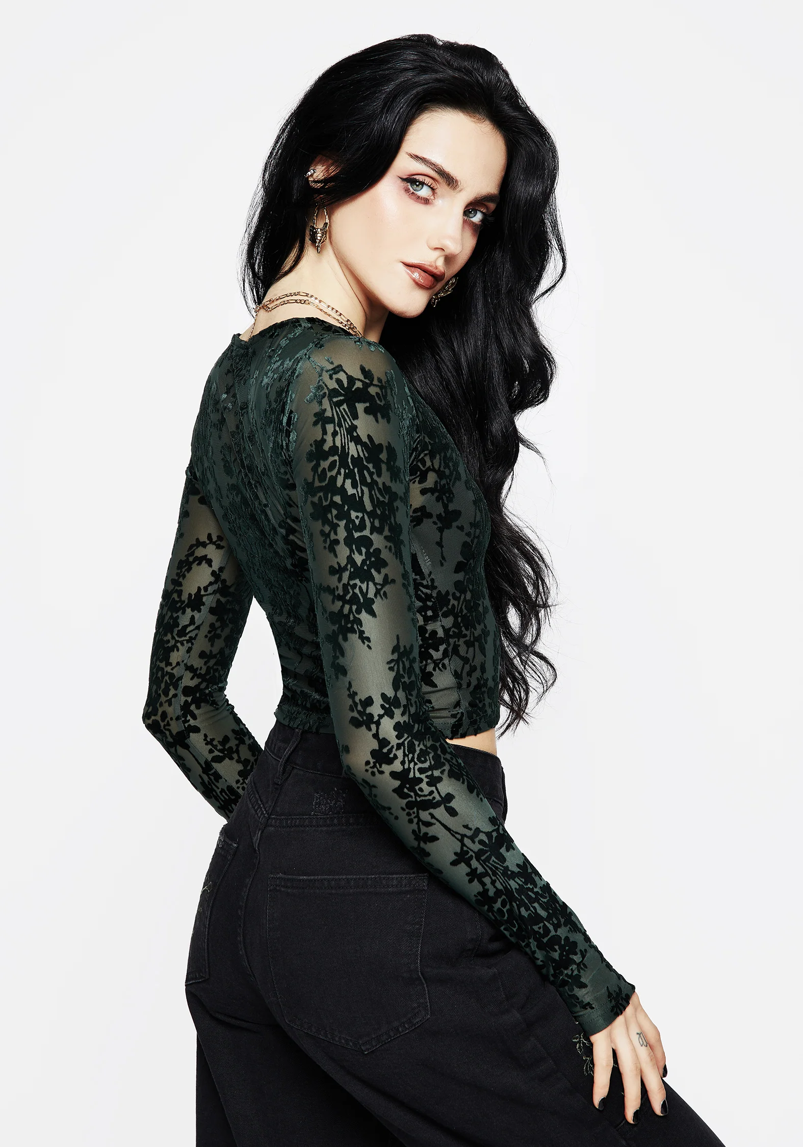 Avalon Floral Flocked Velour Boat Neck Top - Image 3