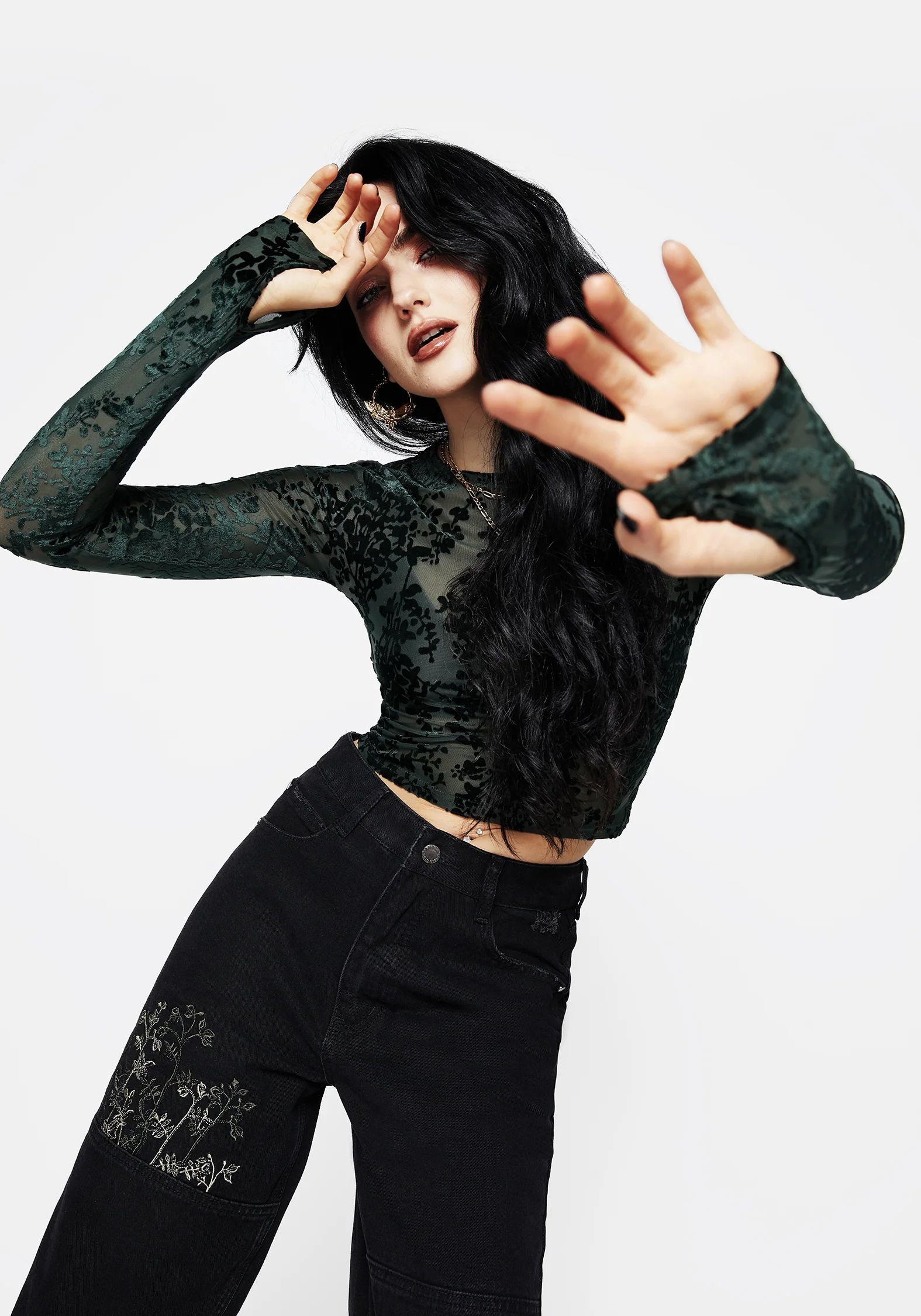 Avalon Floral Flocked Velour Boat Neck Top - Image 7