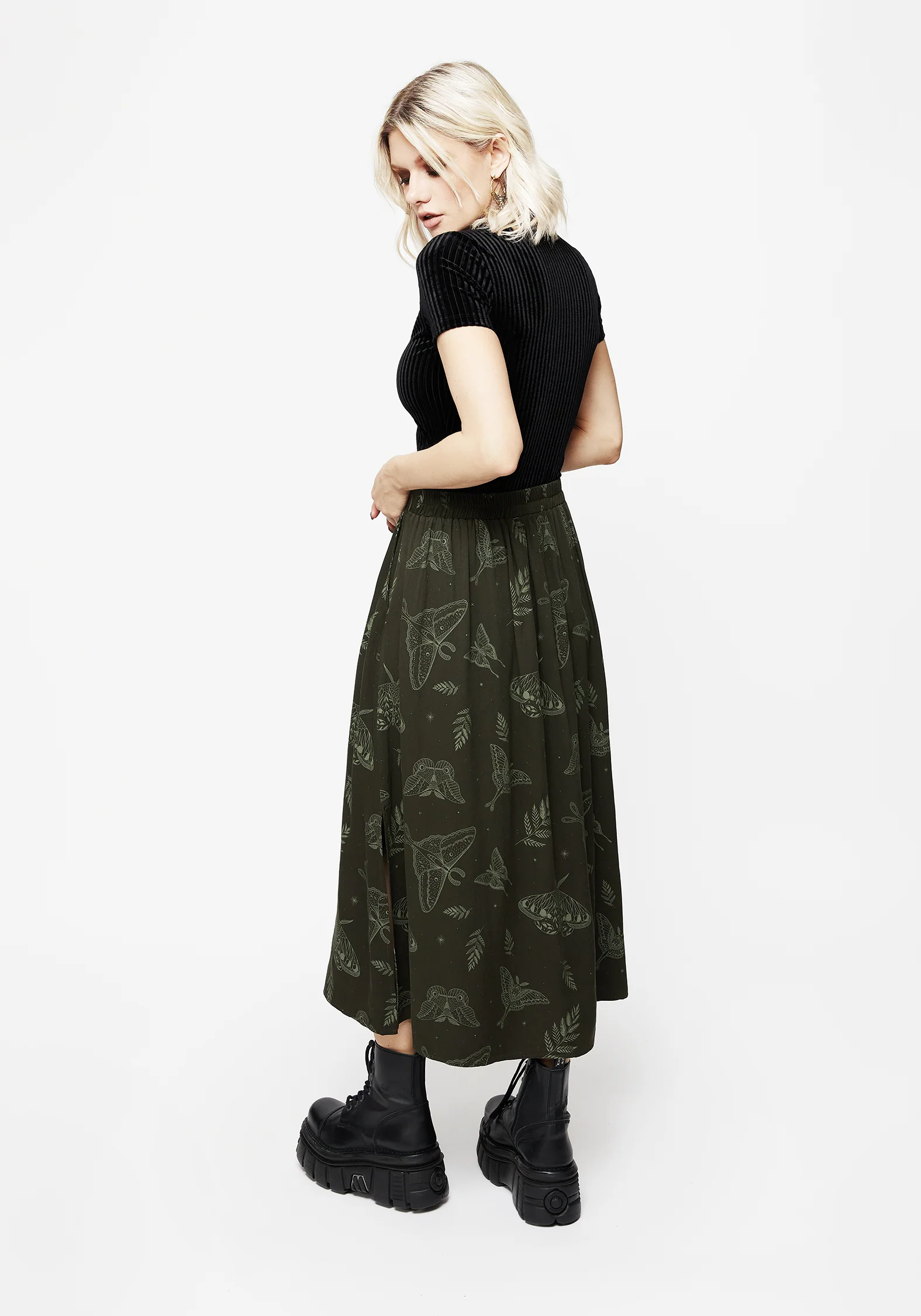 Callopistria Moth Print Midi Skirt - Green - Image 3