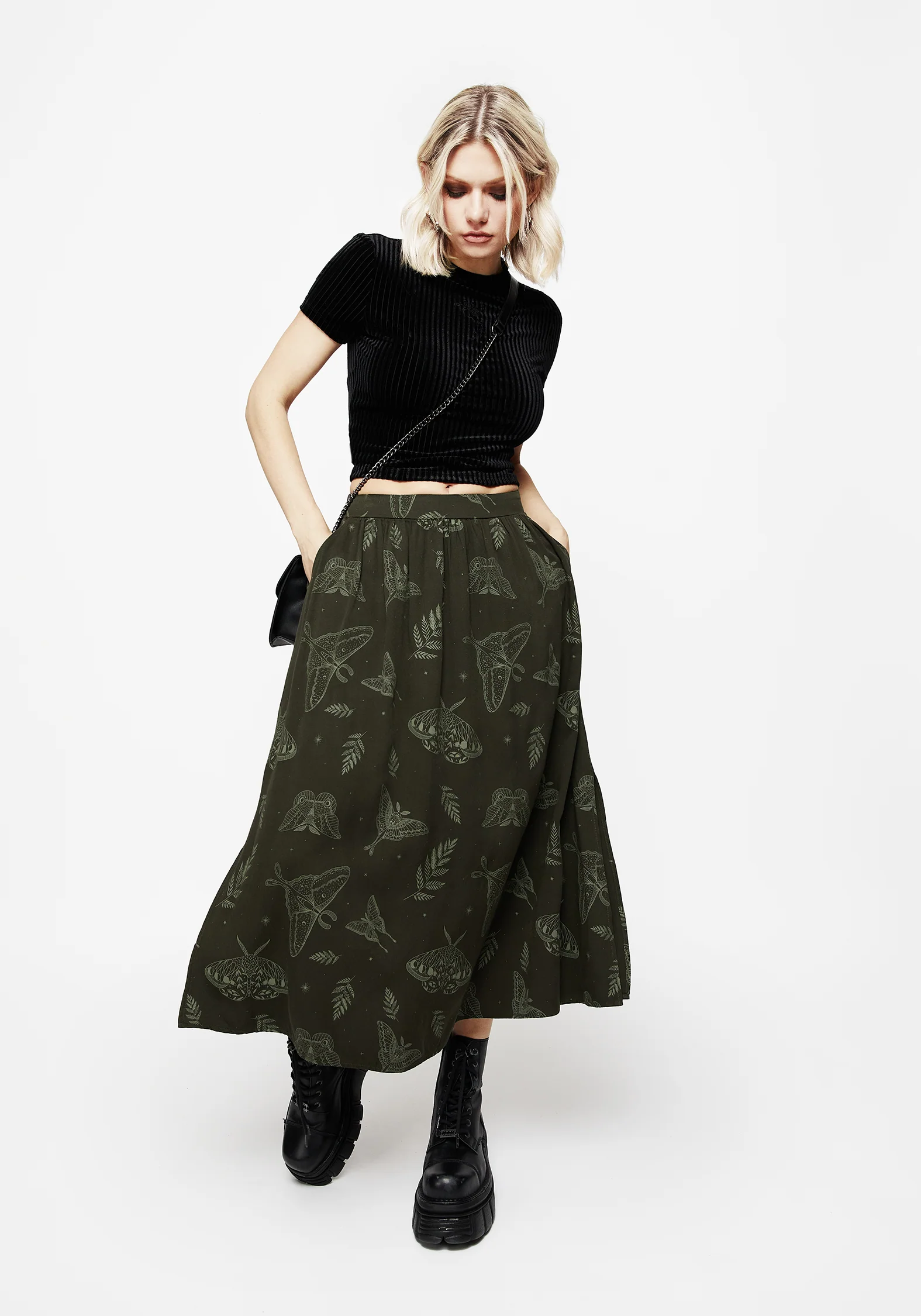 Callopistria Moth Print Midi Skirt - Green - Image 5