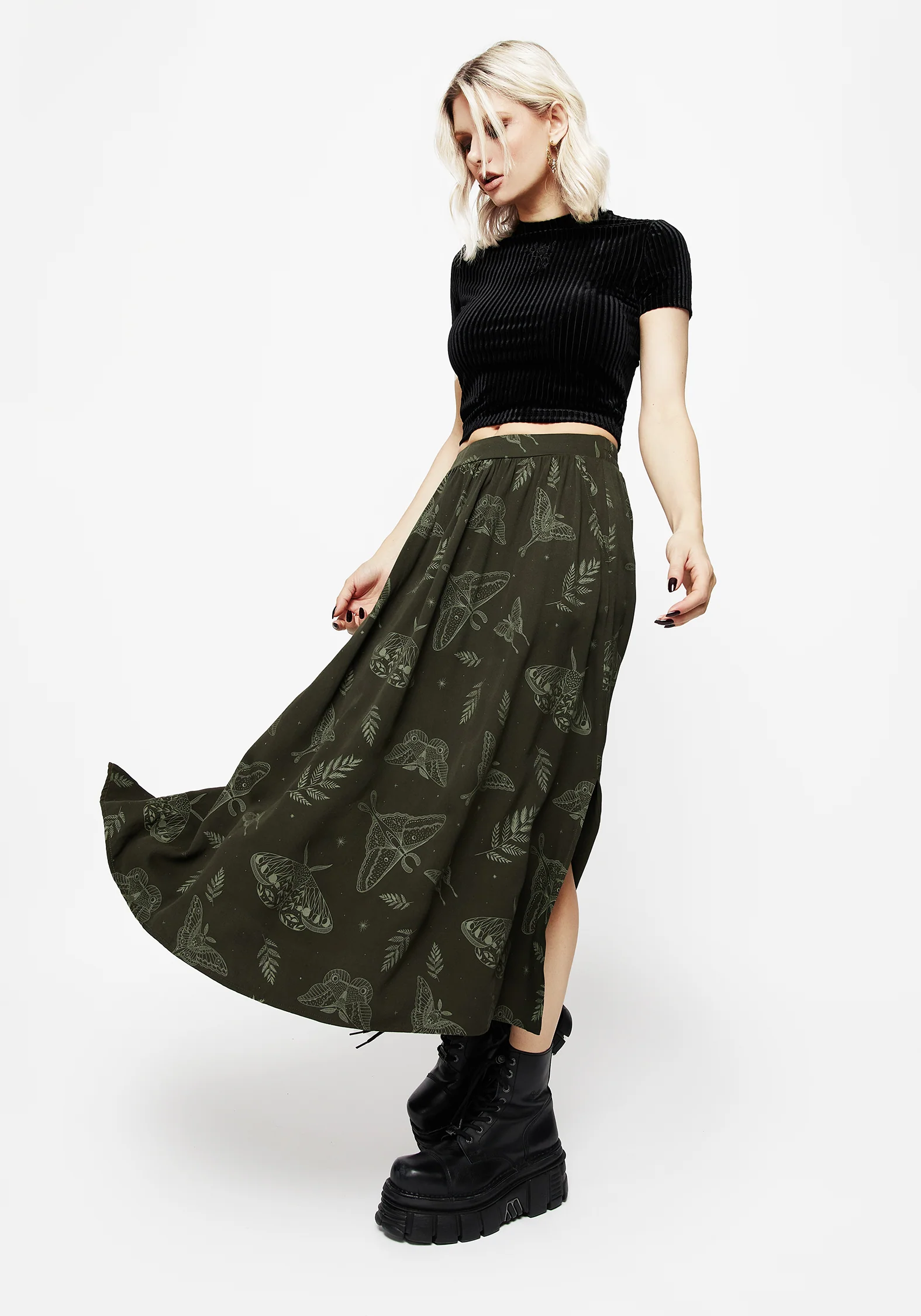 Callopistria Moth Print Midi Skirt - Green - Image 6