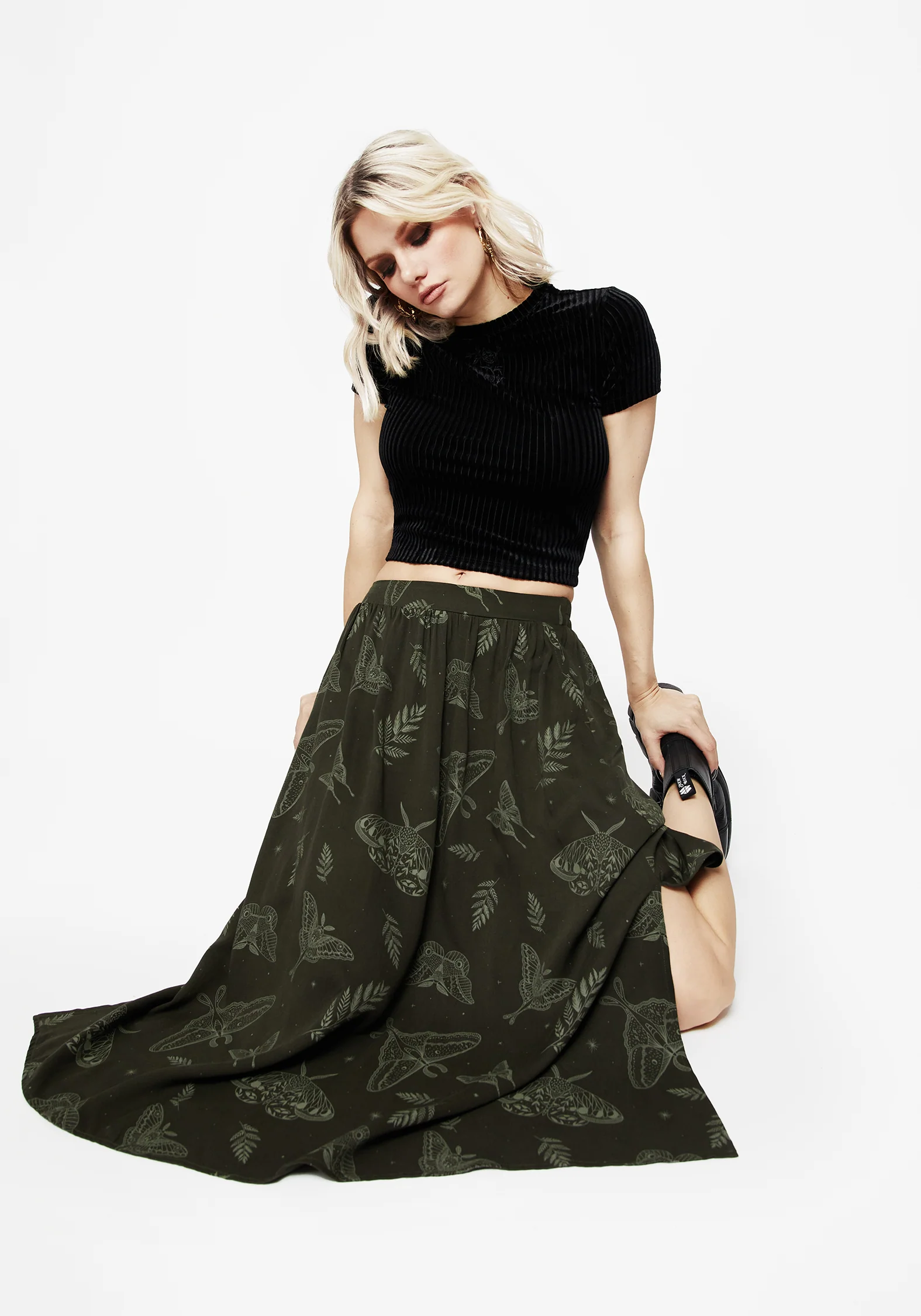 Callopistria Moth Print Midi Skirt - Green - Image 7
