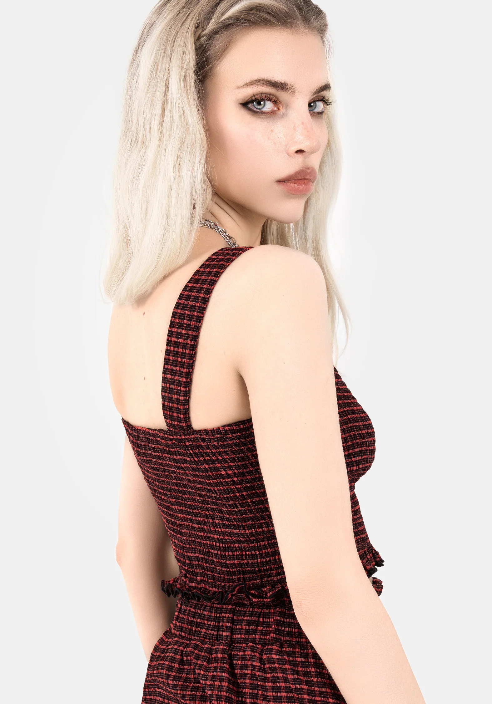 Carmine Textured Check Crop Top - Image 3