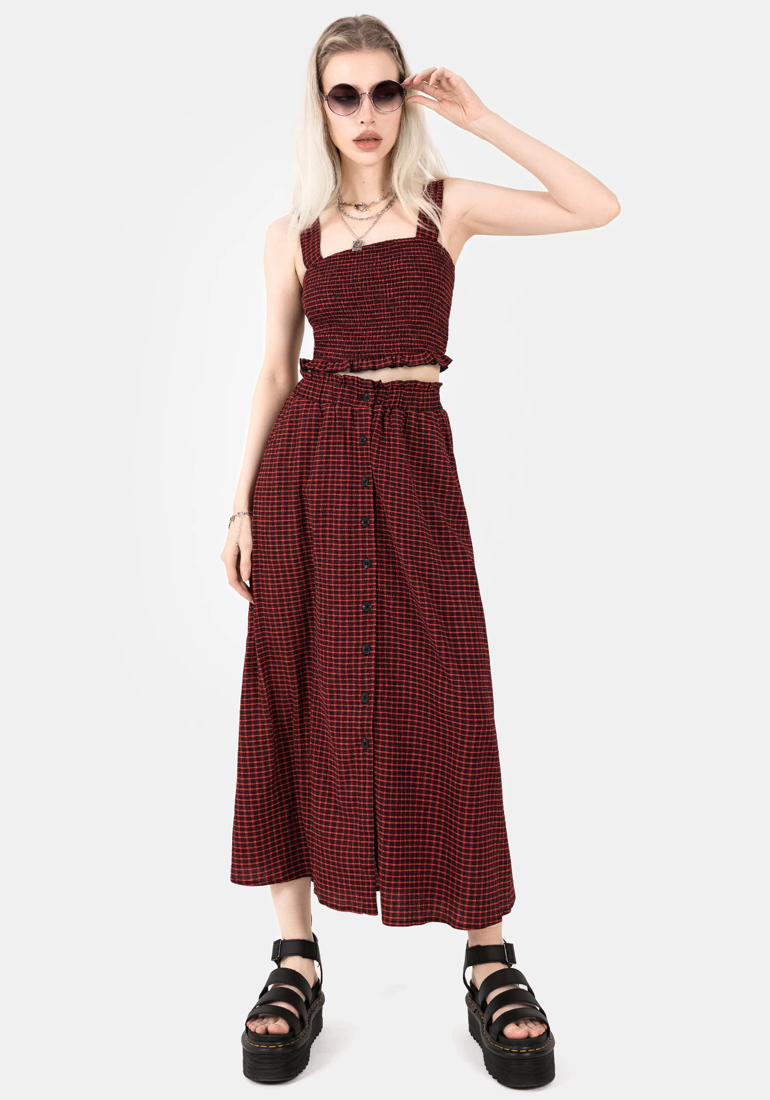 Carmine Textured Check Crop Top - Image 5
