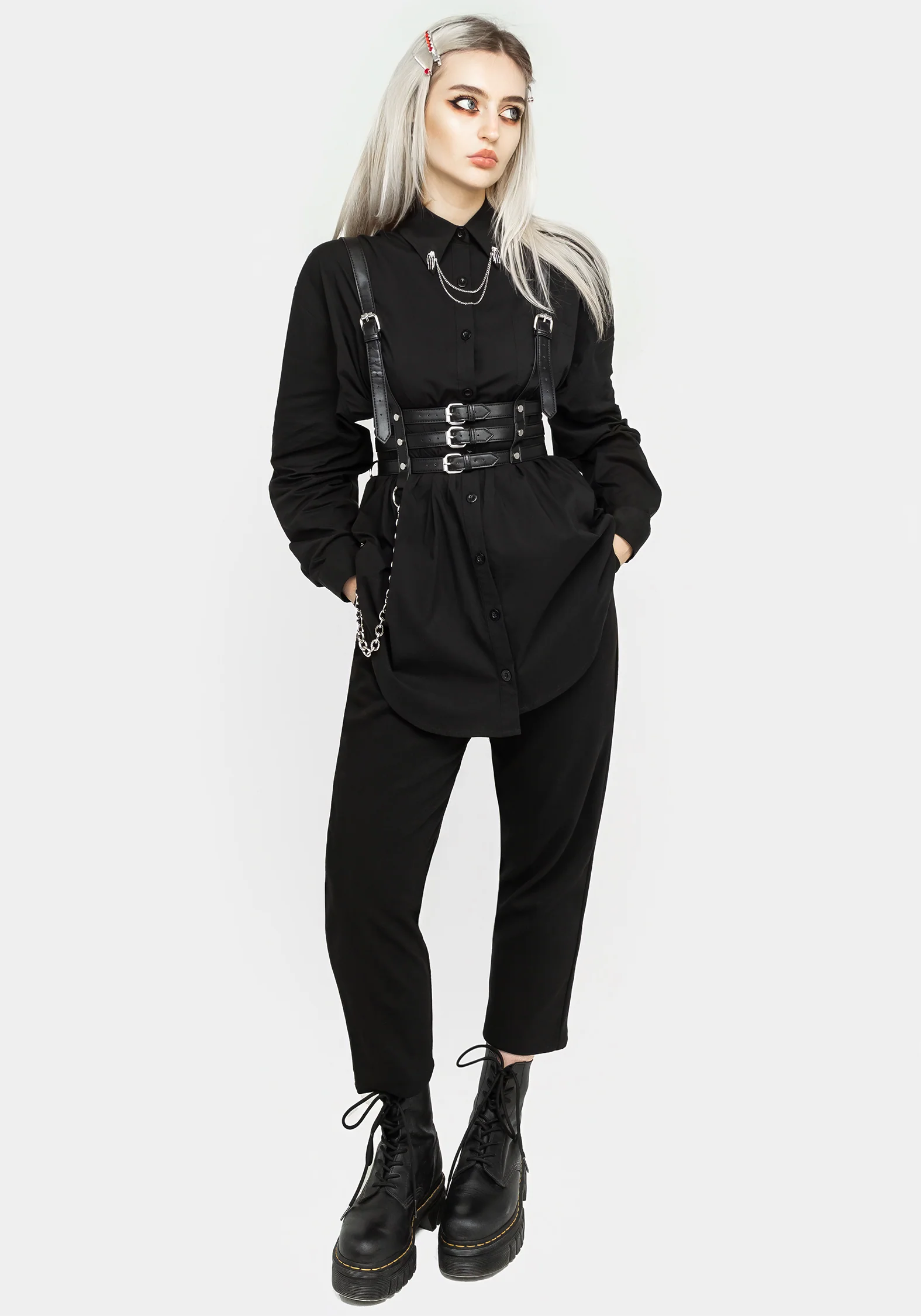 Chiromancy Collar Loose Fit Shirt - Black - Image 4