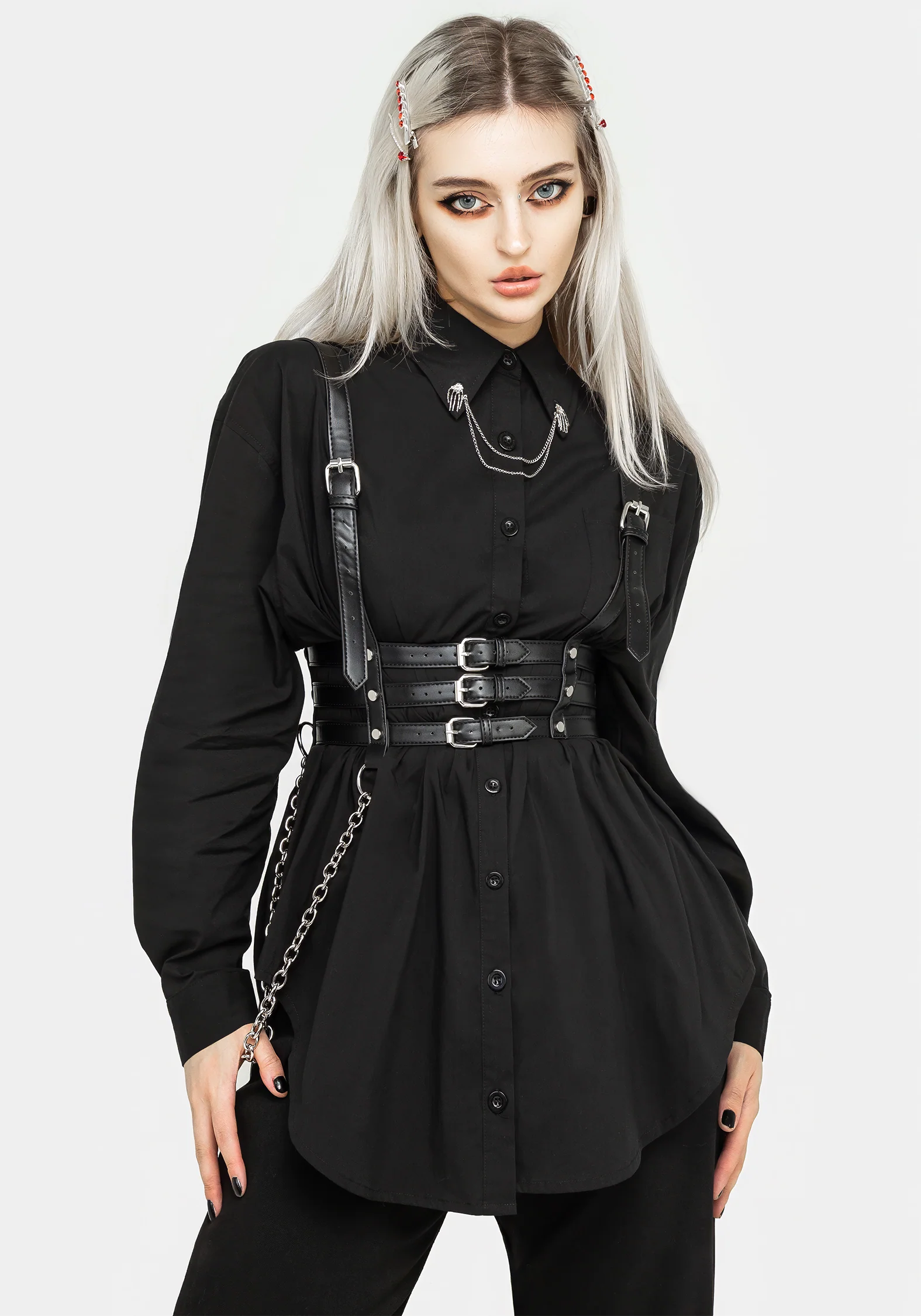 Chiromancy Collar Loose Fit Shirt - Black - Image 5