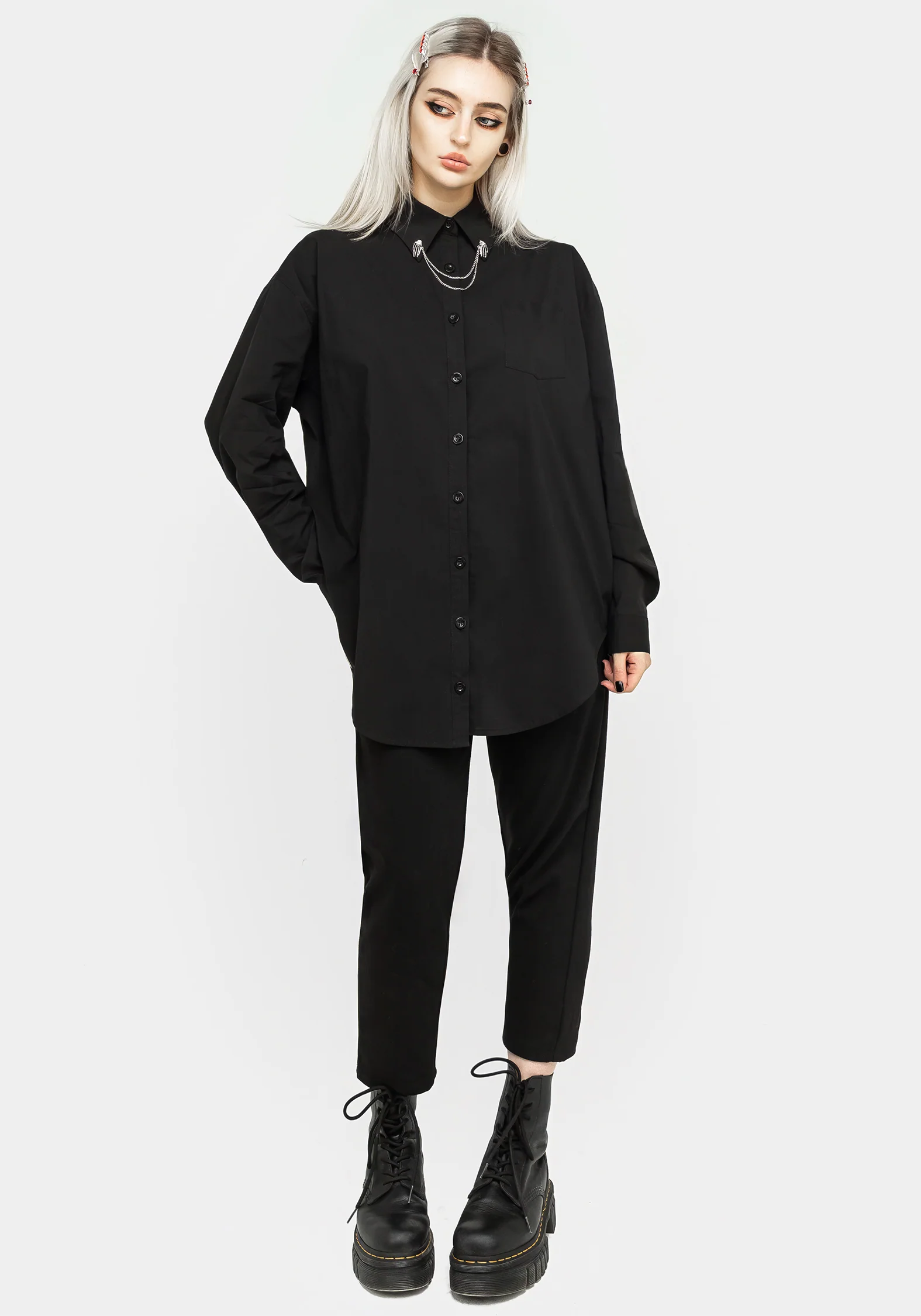 Chiromancy Collar Loose Fit Shirt - Black - Image 7