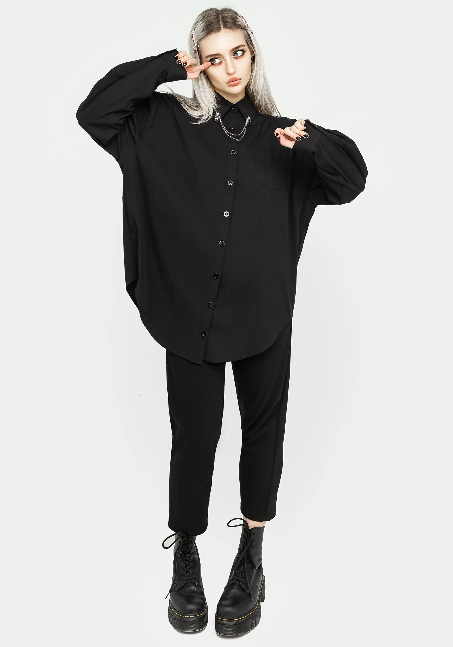 Chiromancy Collar Loose Fit Shirt - Black - Image 8