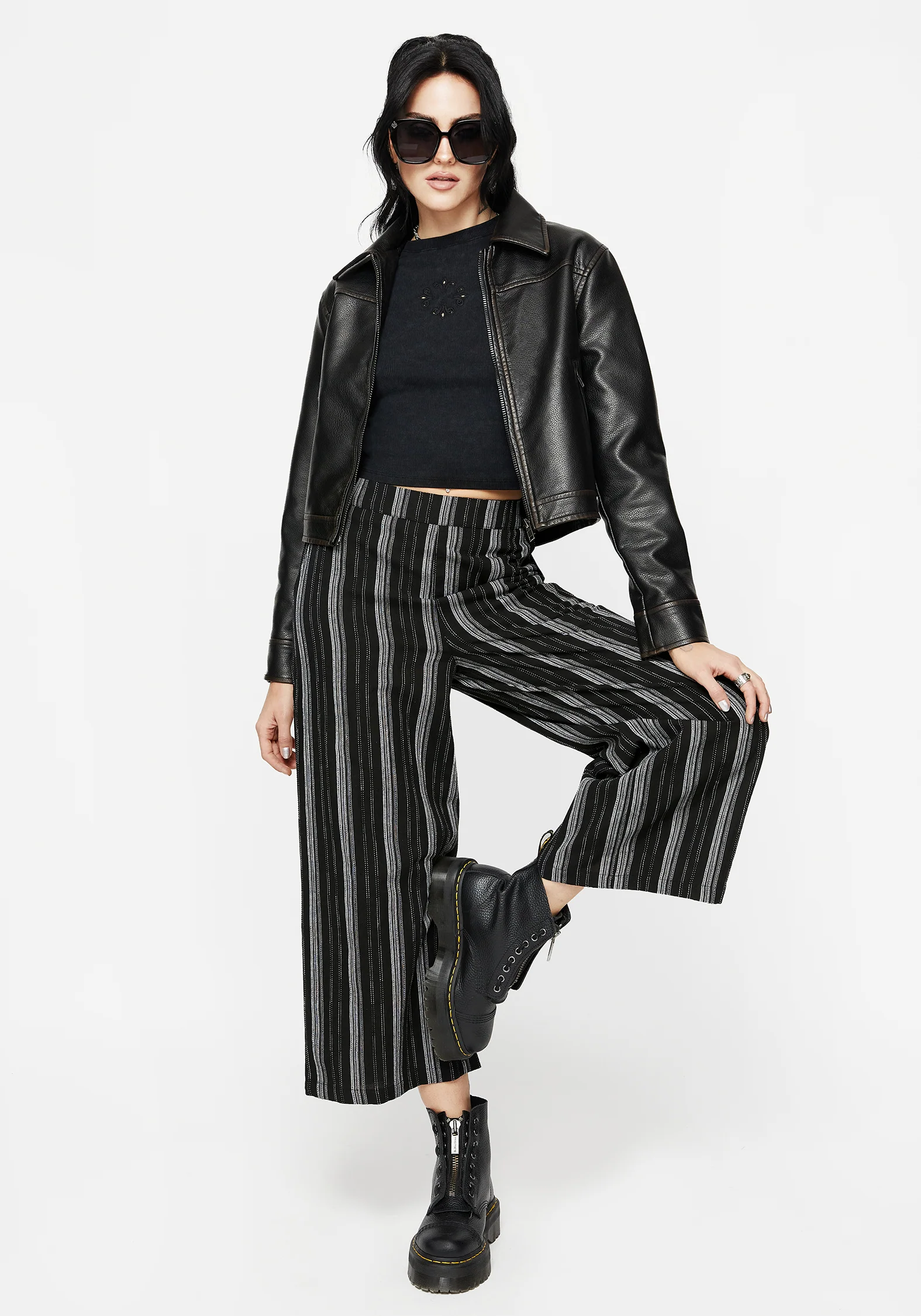 Clandestine Stripe Cotton-Blend Culottes - Image 6