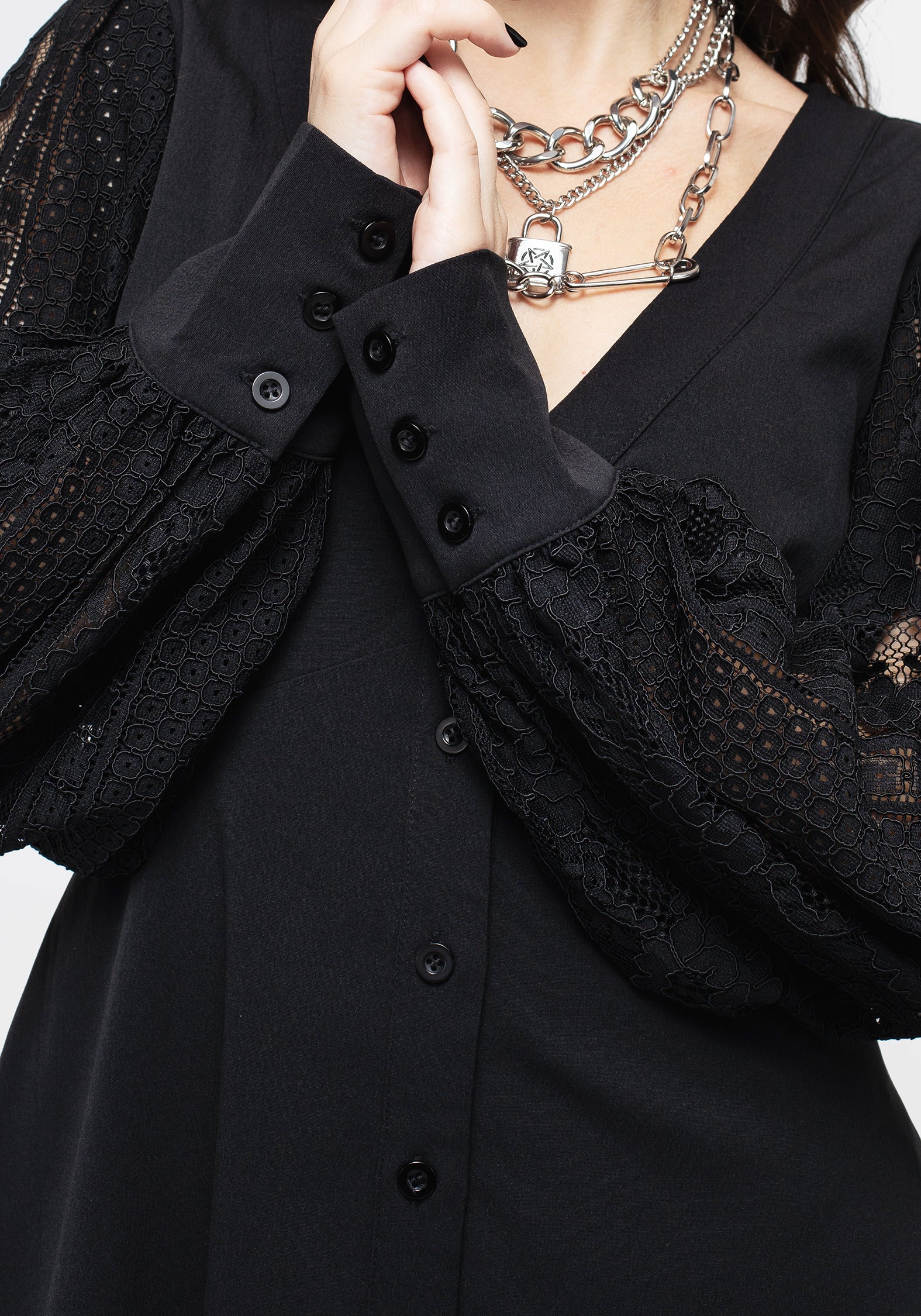 Covenant Lace Sleeve Button Up Mini Dress - Image 5