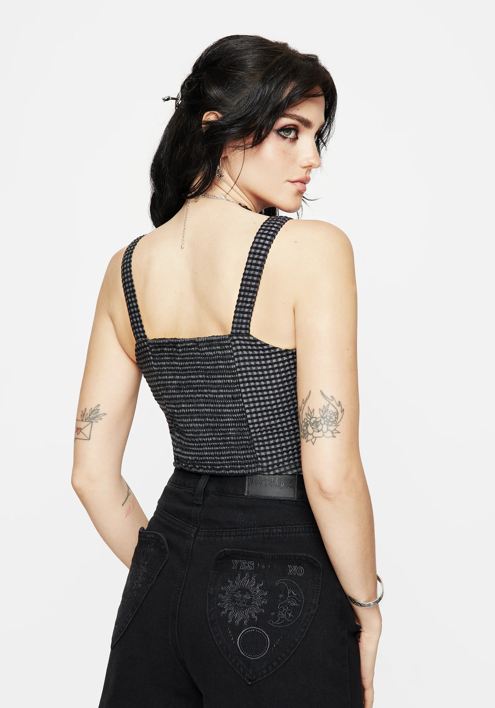 Faythe Cotton Check Button Up Cami Top - Image 3