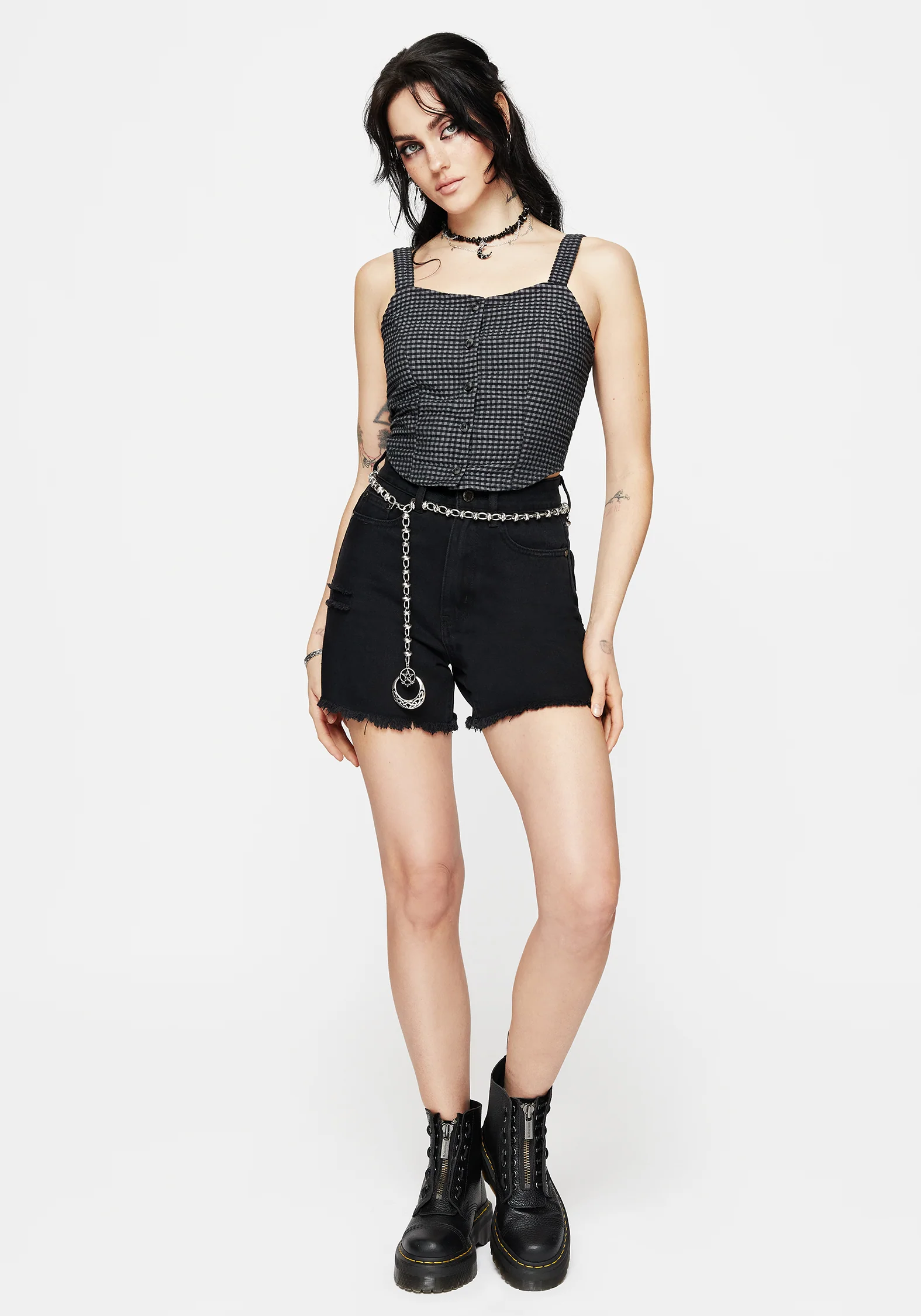 Faythe Cotton Check Button Up Cami Top - Image 6