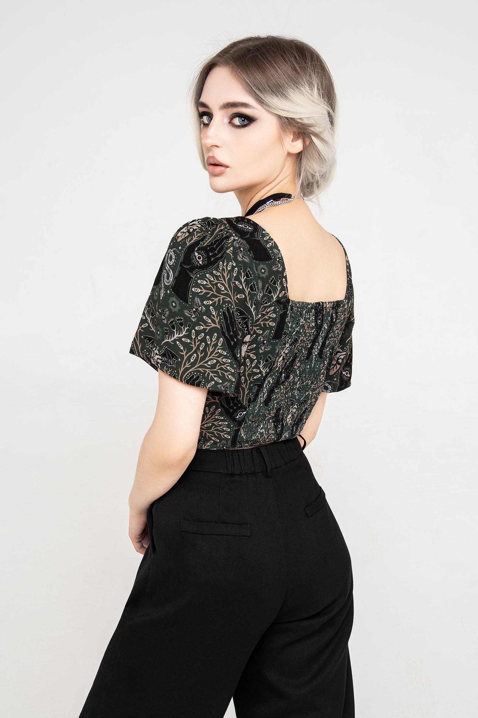 Hemlock Button Up Crop Top - Green - Image 3