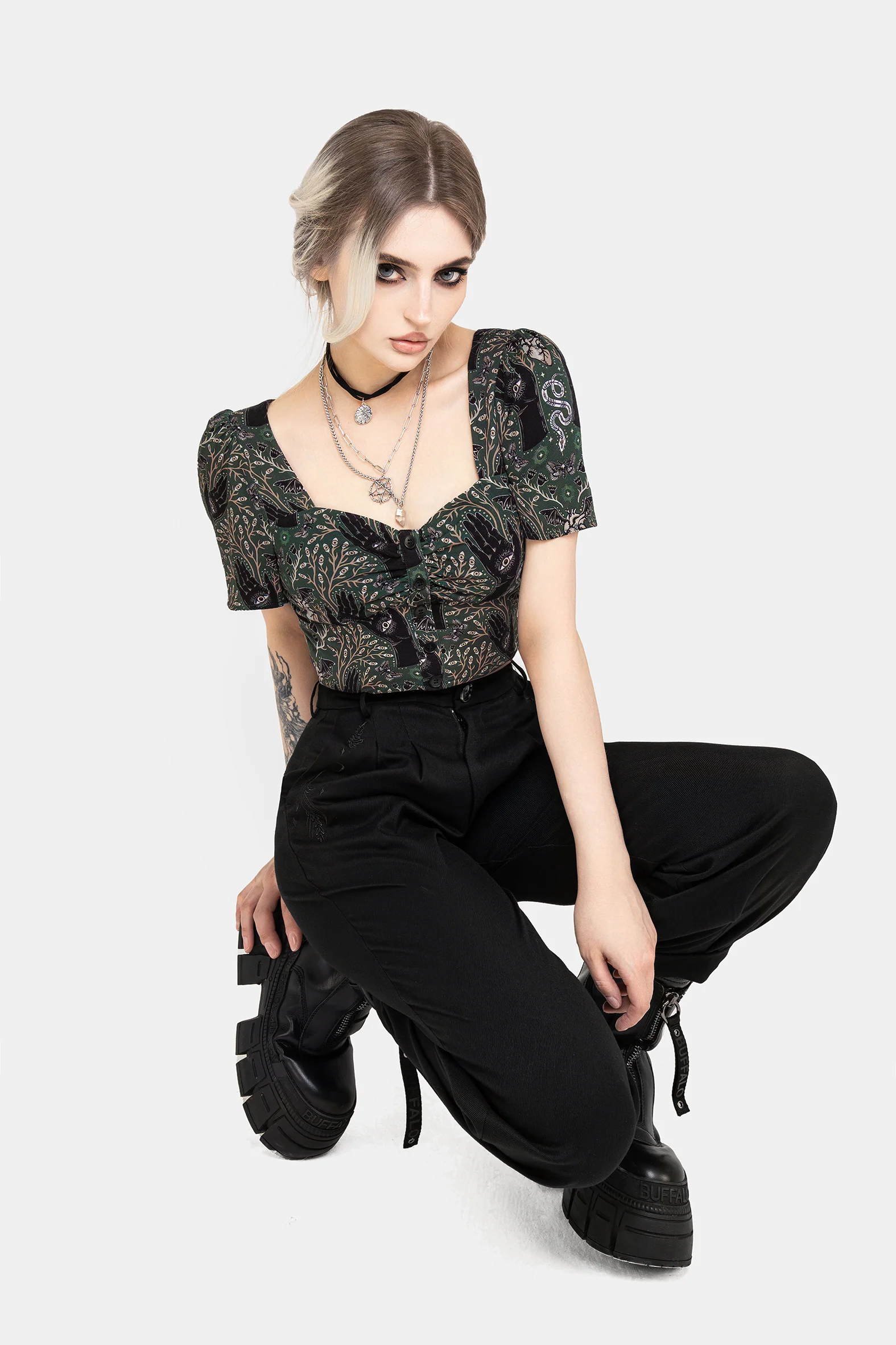 Hemlock Button Up Crop Top - Green - Image 5