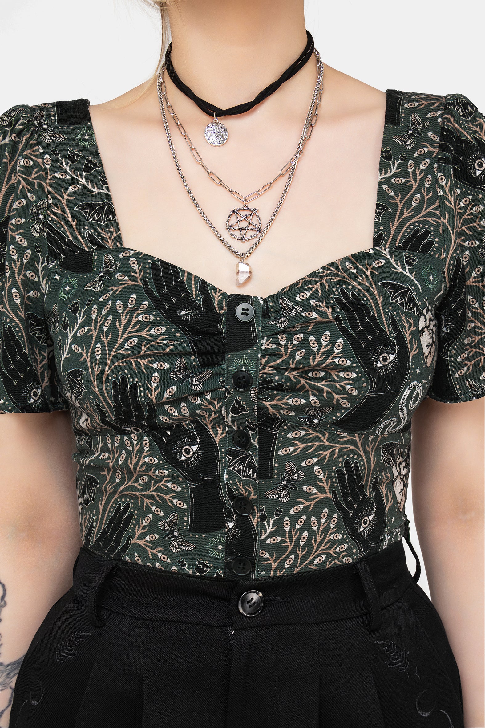 Hemlock Button Up Crop Top - Green - Image 6