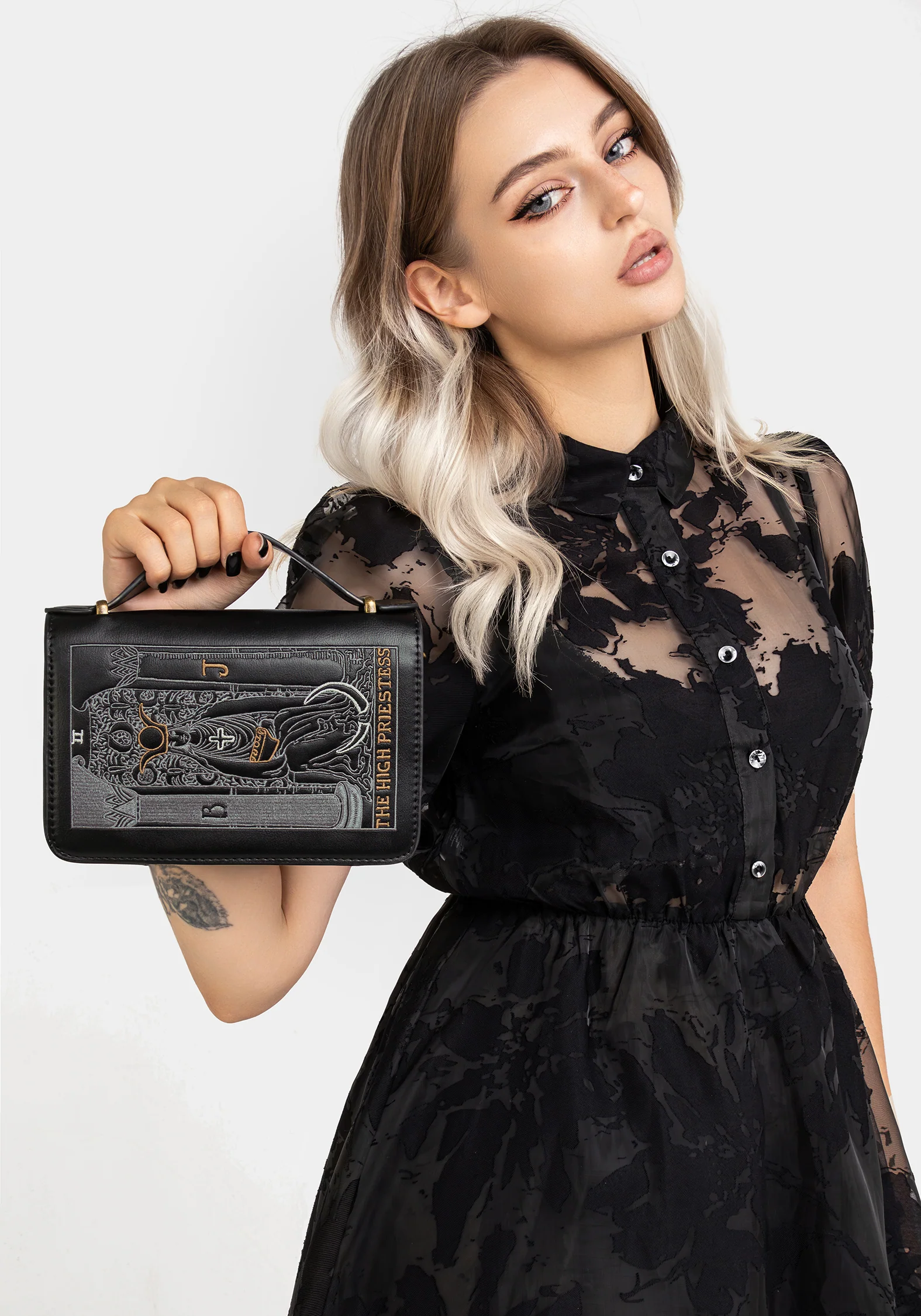 High Priestess Embroidered Crossbody Clutch Bag - Image 11