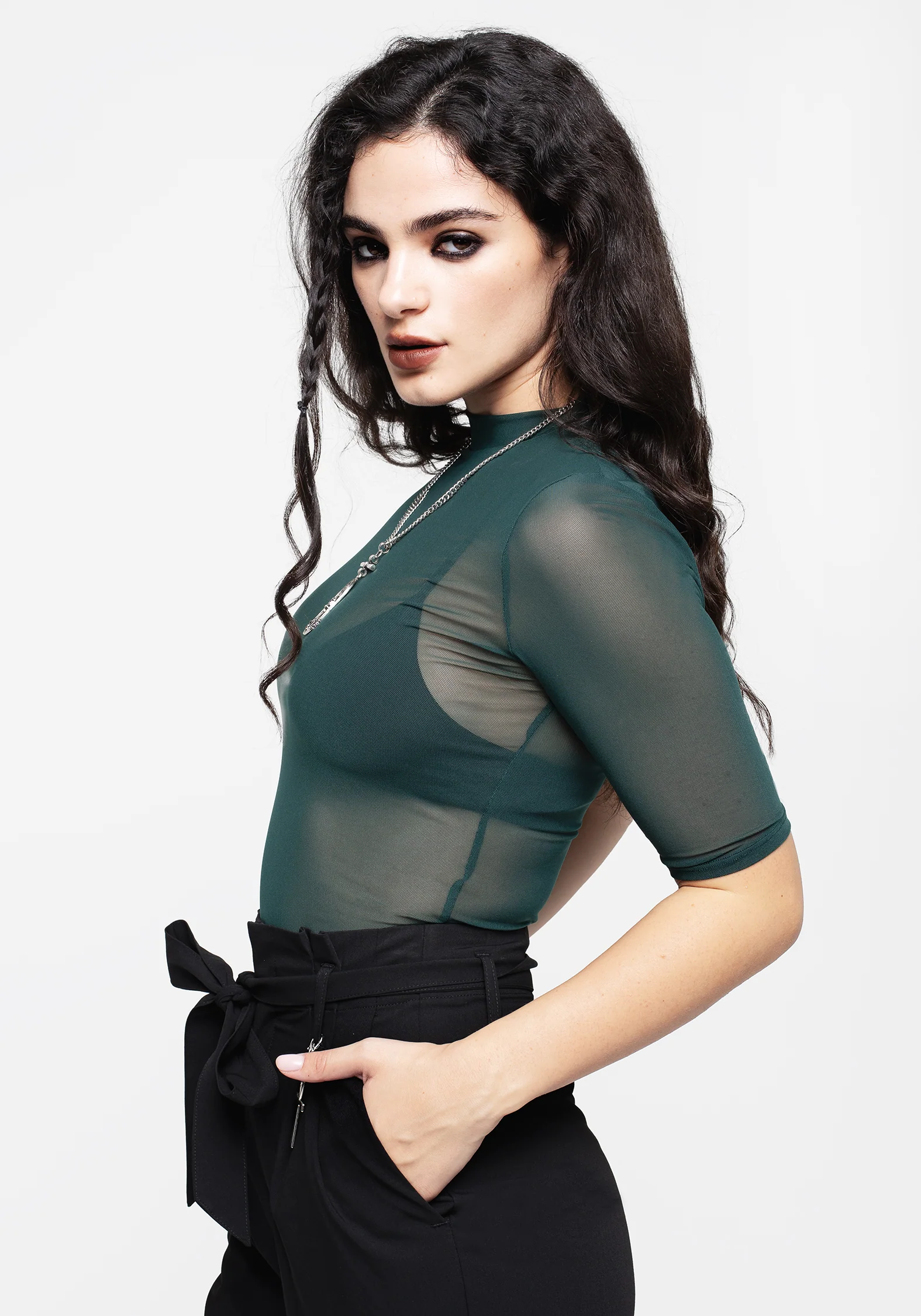 Jinx Mesh Short Sleeve Top - Green - Image 7