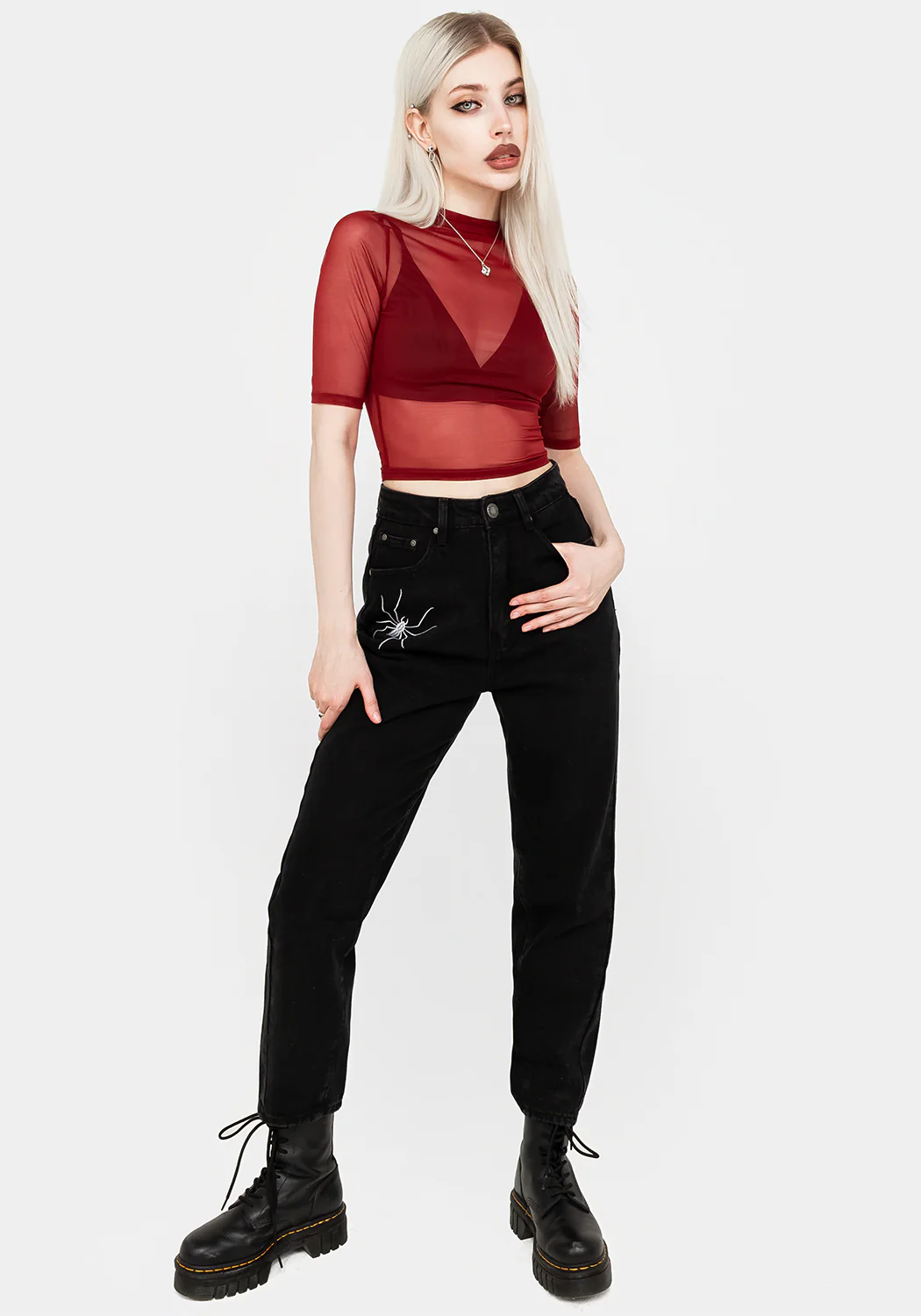 Jinx Mesh Short Sleeve Top - Red - Image 4