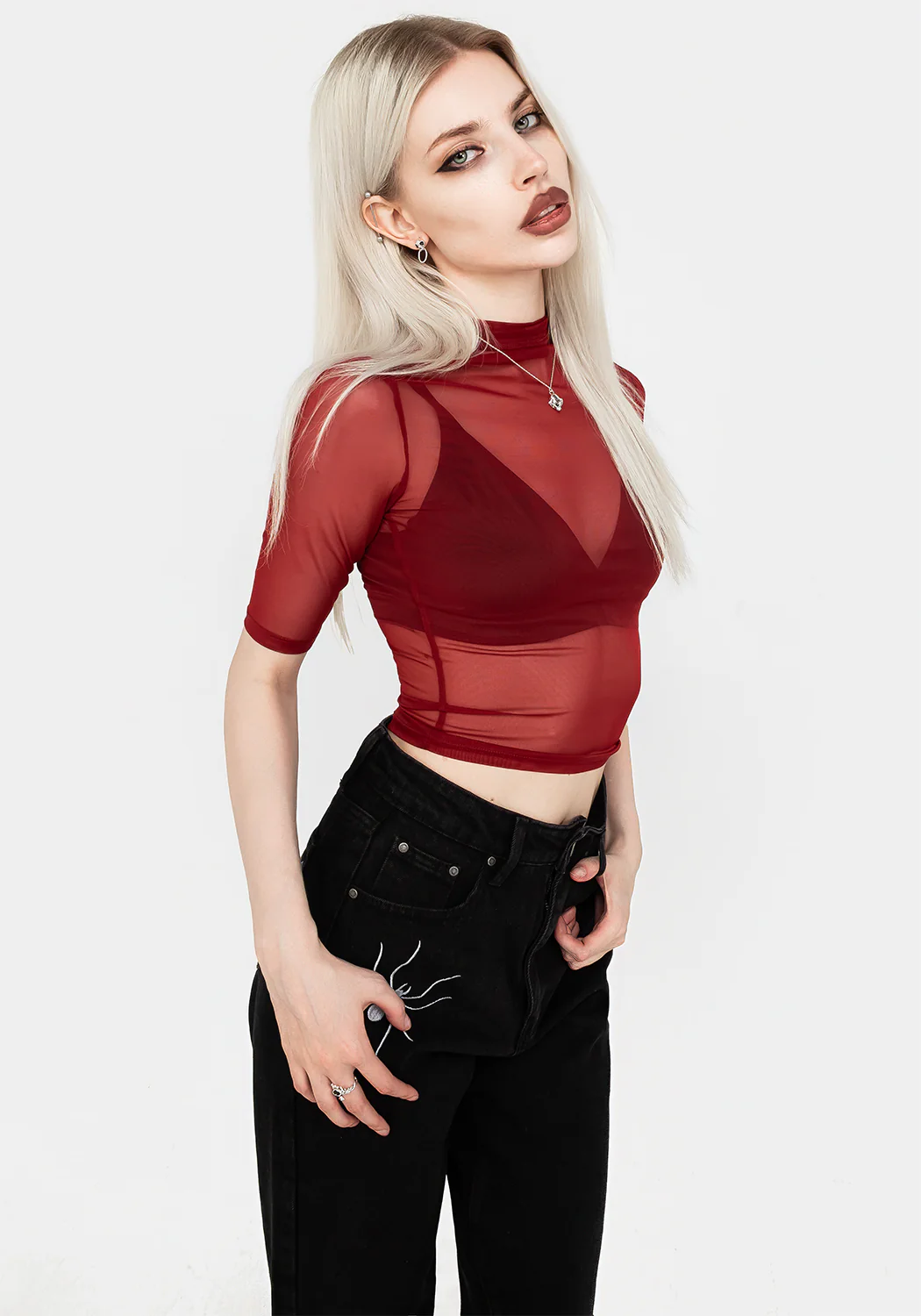 Jinx Mesh Short Sleeve Top - Red - Image 5
