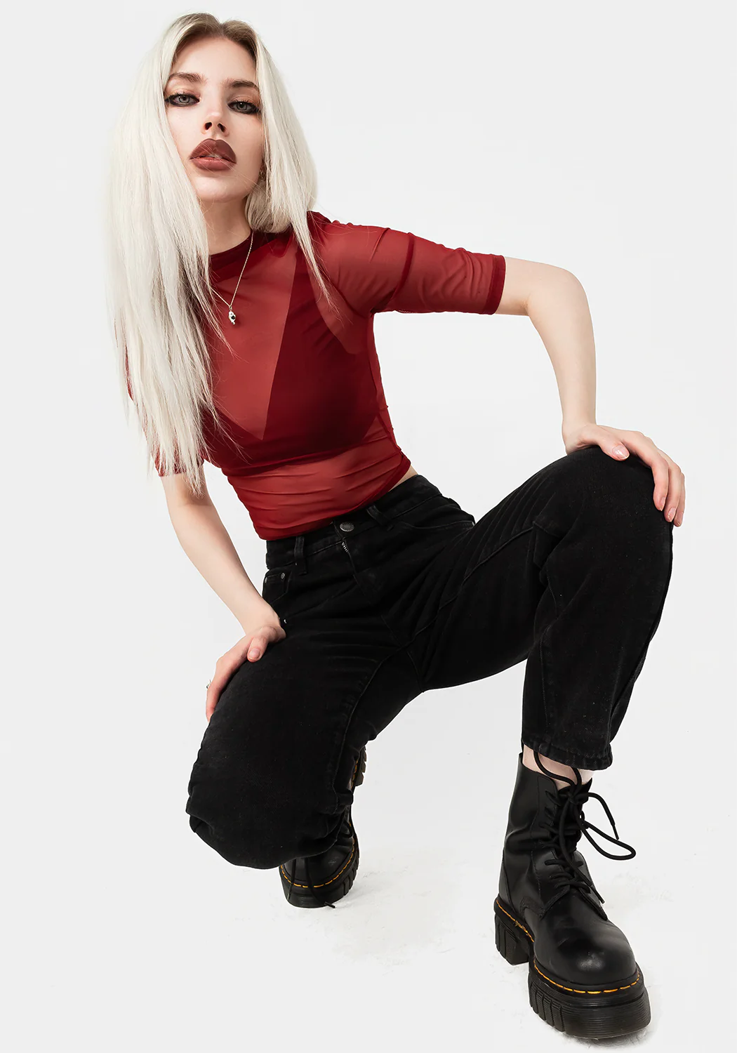 Jinx Mesh Short Sleeve Top - Red - Image 6