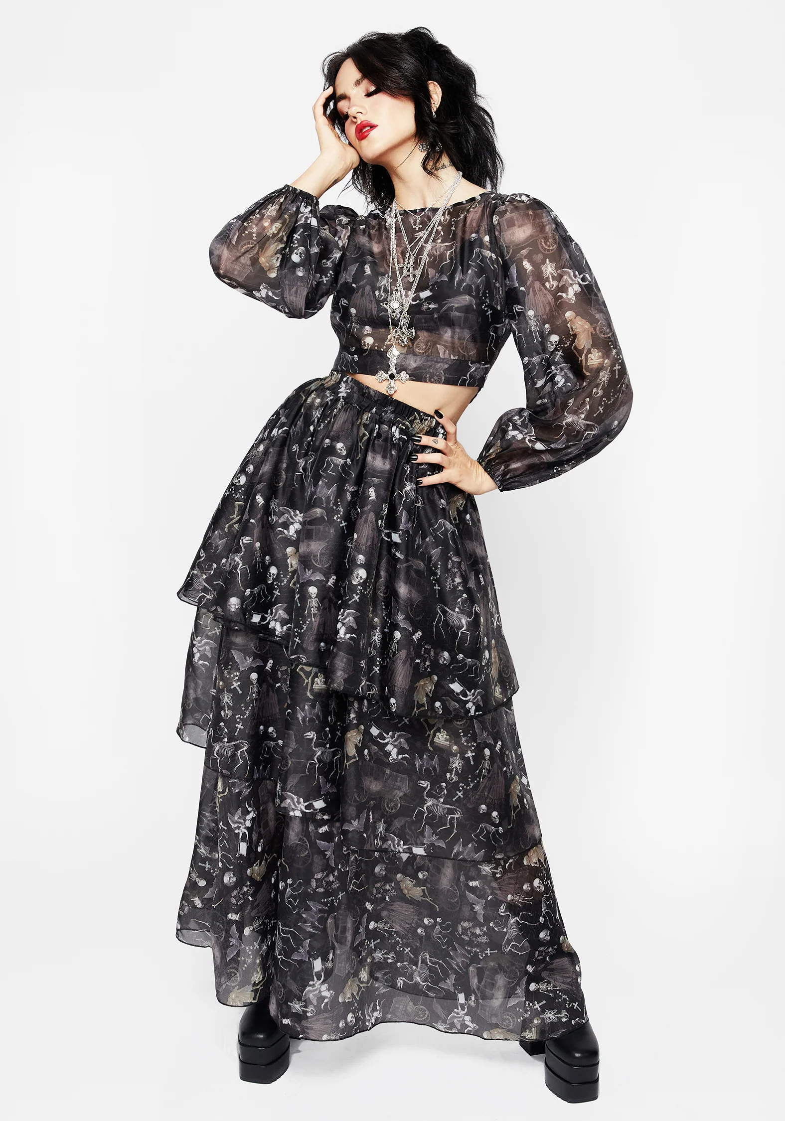 Melancholia Puff Sleeve Tie Back Organza Crop Top - Image 4