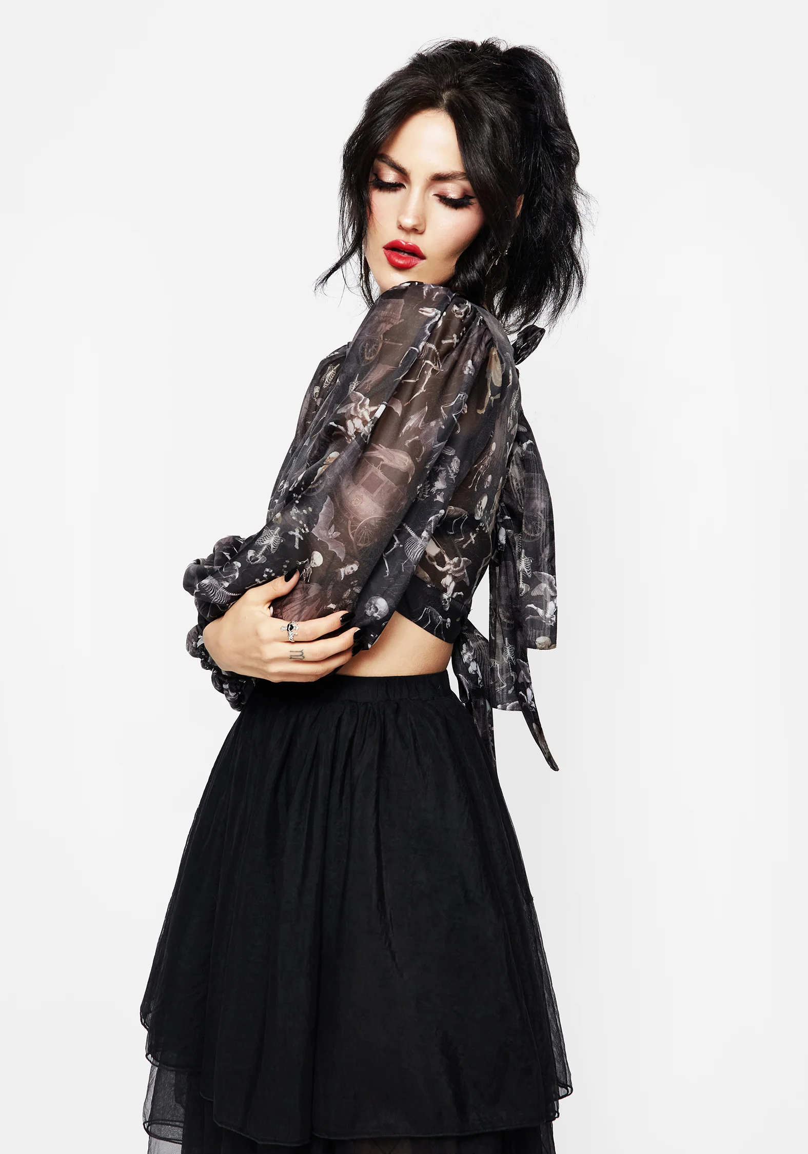 Melancholia Puff Sleeve Tie Back Organza Crop Top - Image 5