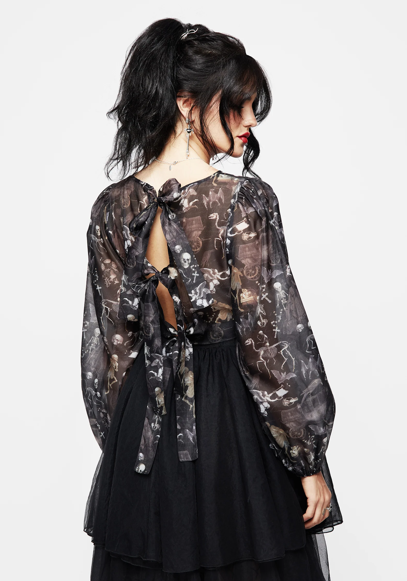 Melancholia Puff Sleeve Tie Back Organza Crop Top - Image 7