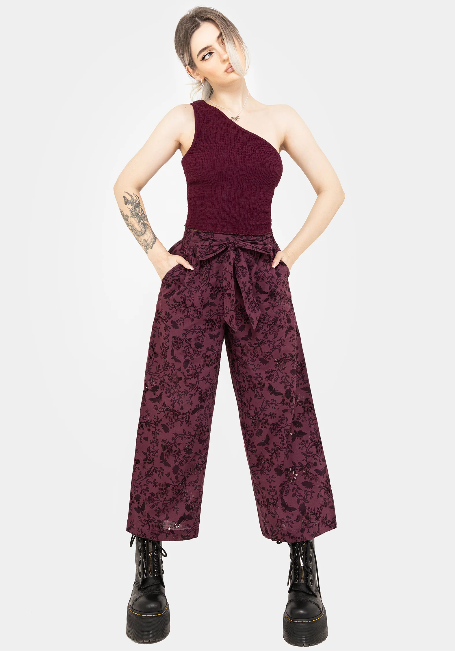 Morgana Cotton Broderie Tie Waist Culottes - Image 4