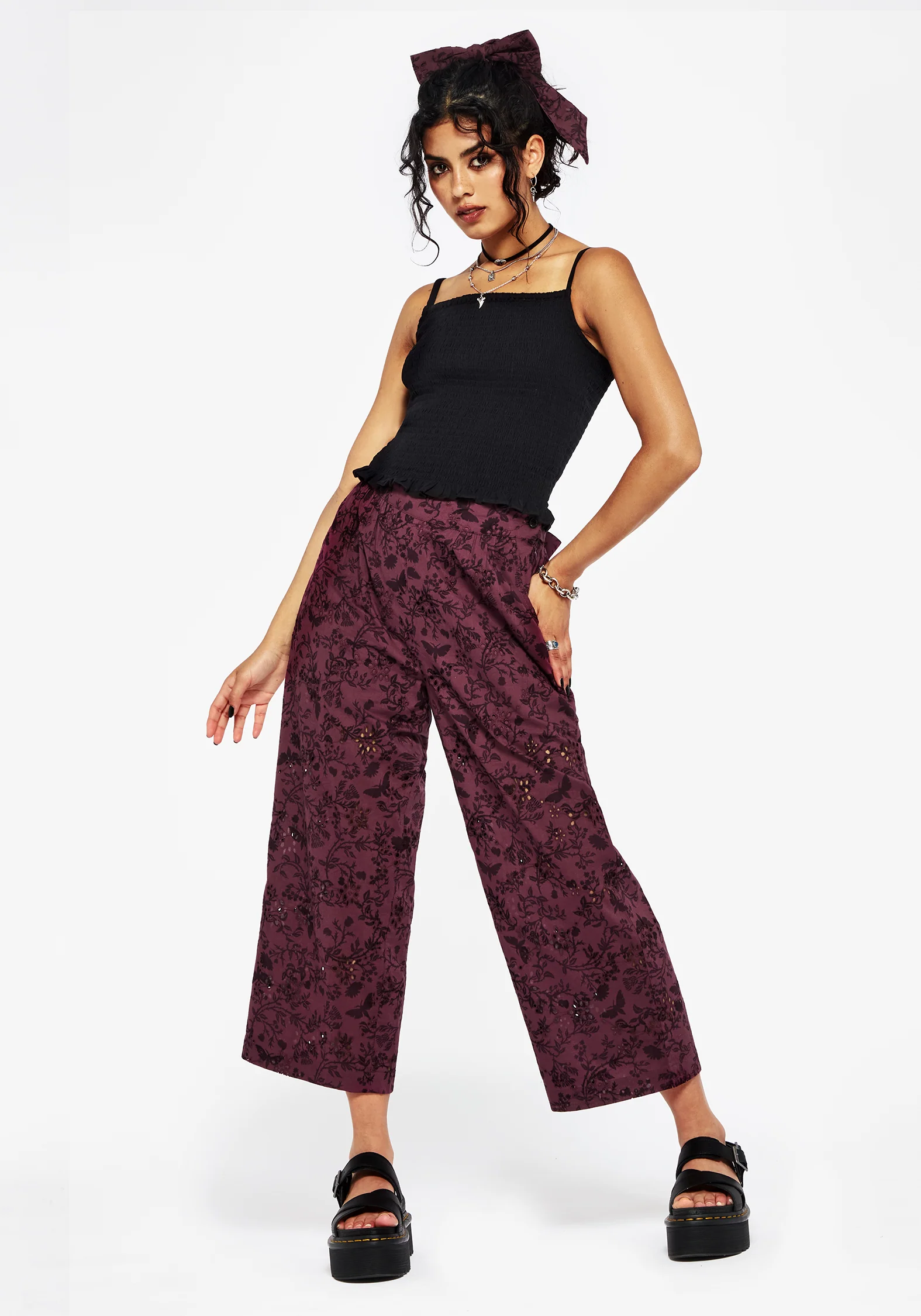 Morgana Cotton Broderie Tie Waist Culottes - Image 6