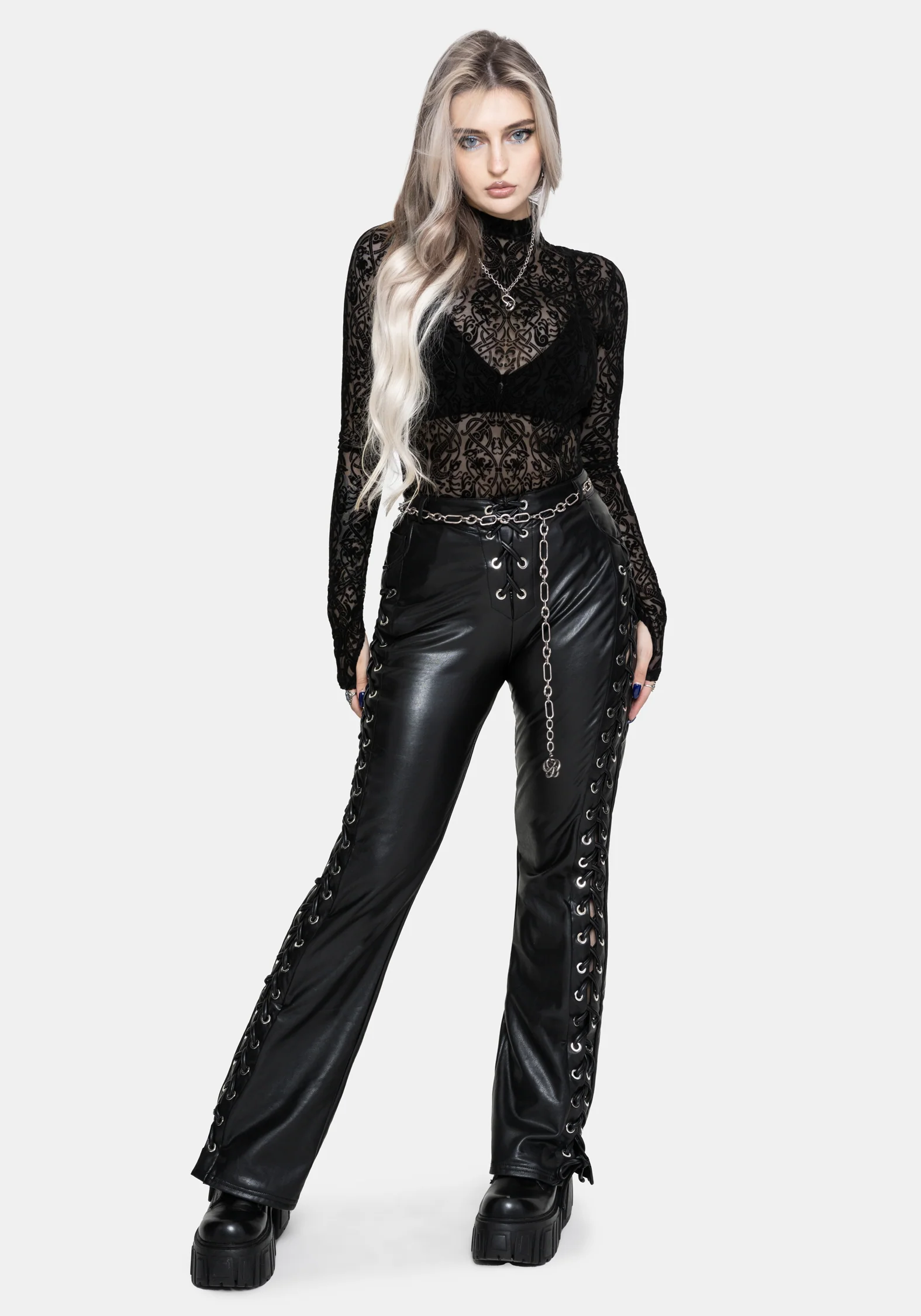 Mortis Laced Straight Leg PU Trousers - Image 5
