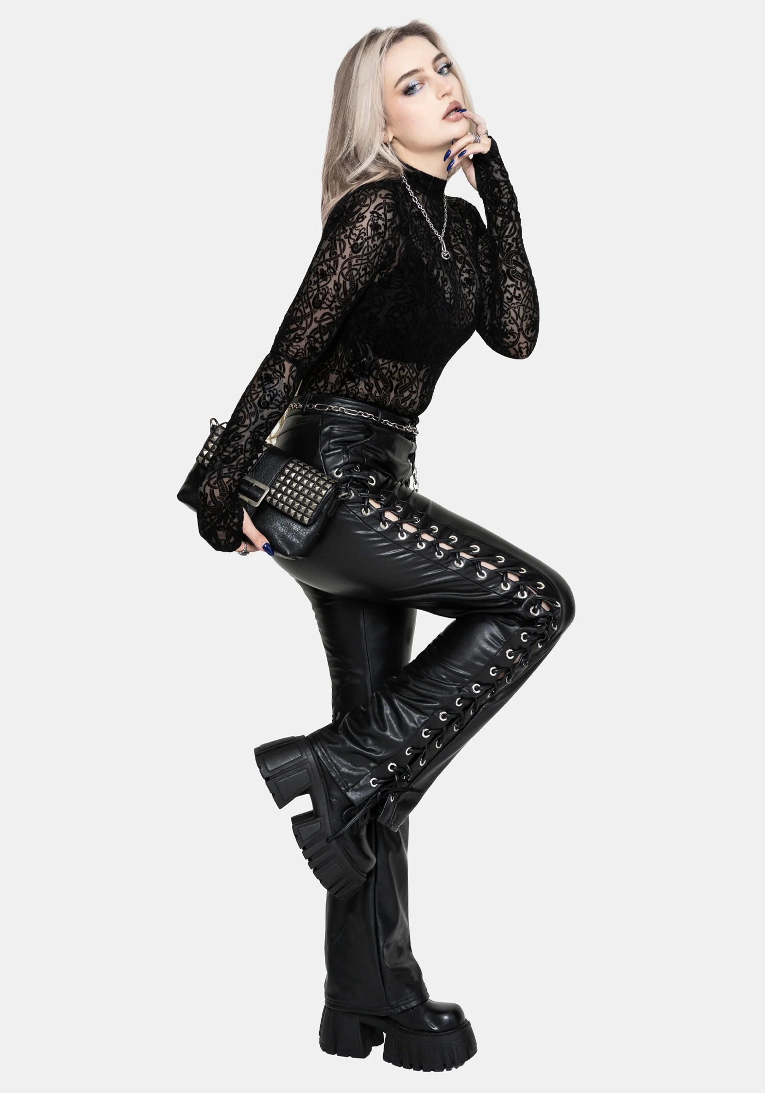 Mortis Laced Straight Leg PU Trousers - Image 7