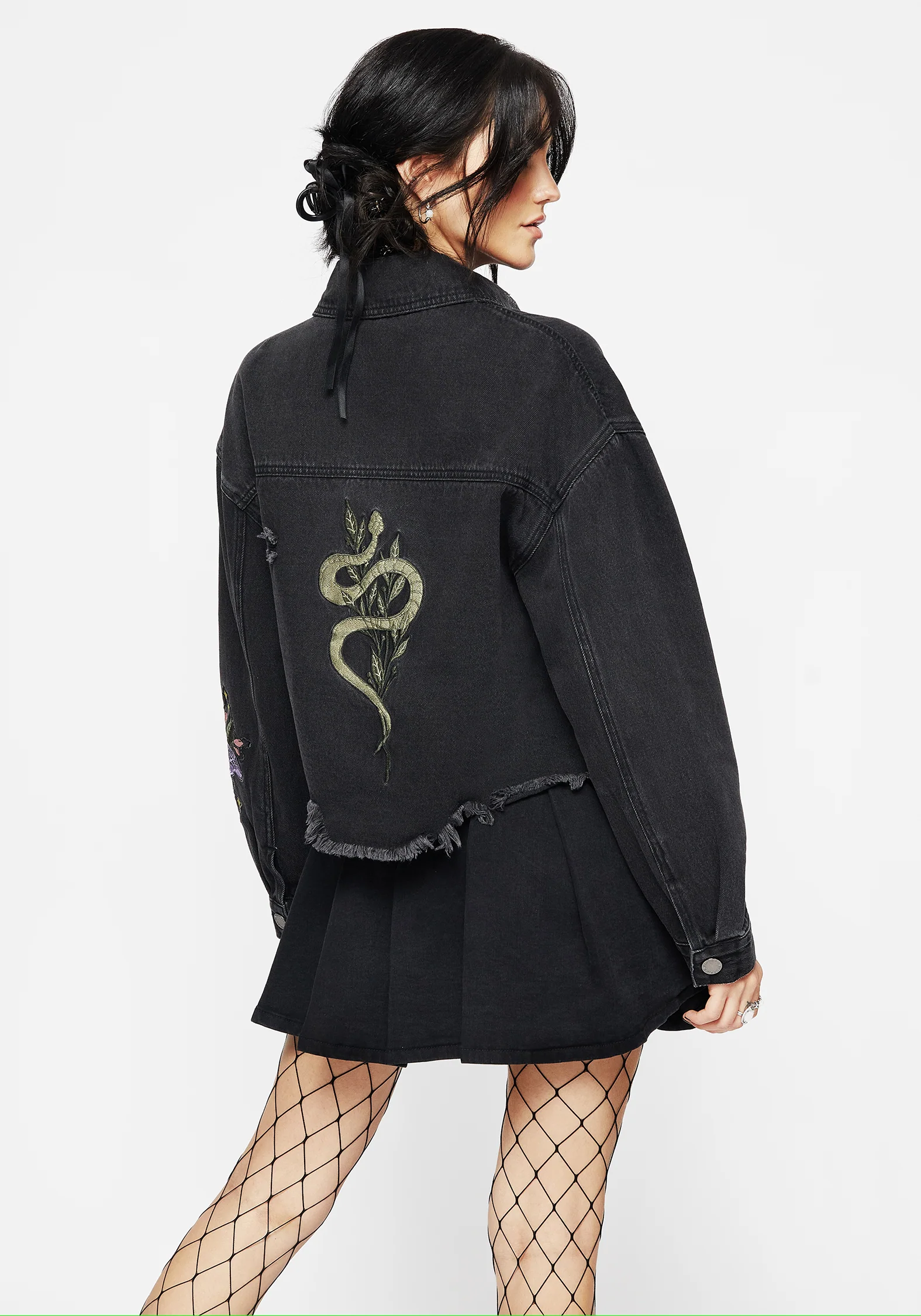 Nirah Embroidered Crop Denim Jacket - Image 3