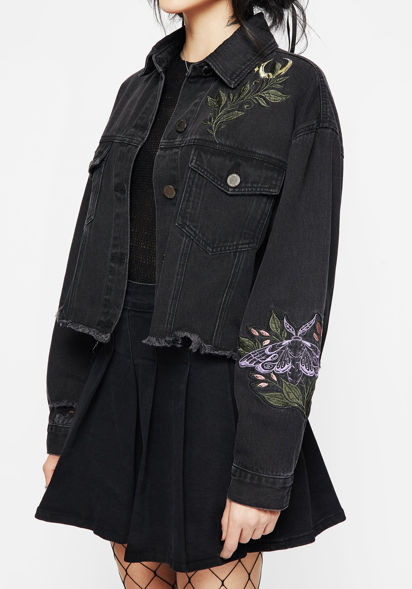 Nirah Embroidered Crop Denim Jacket - Image 4