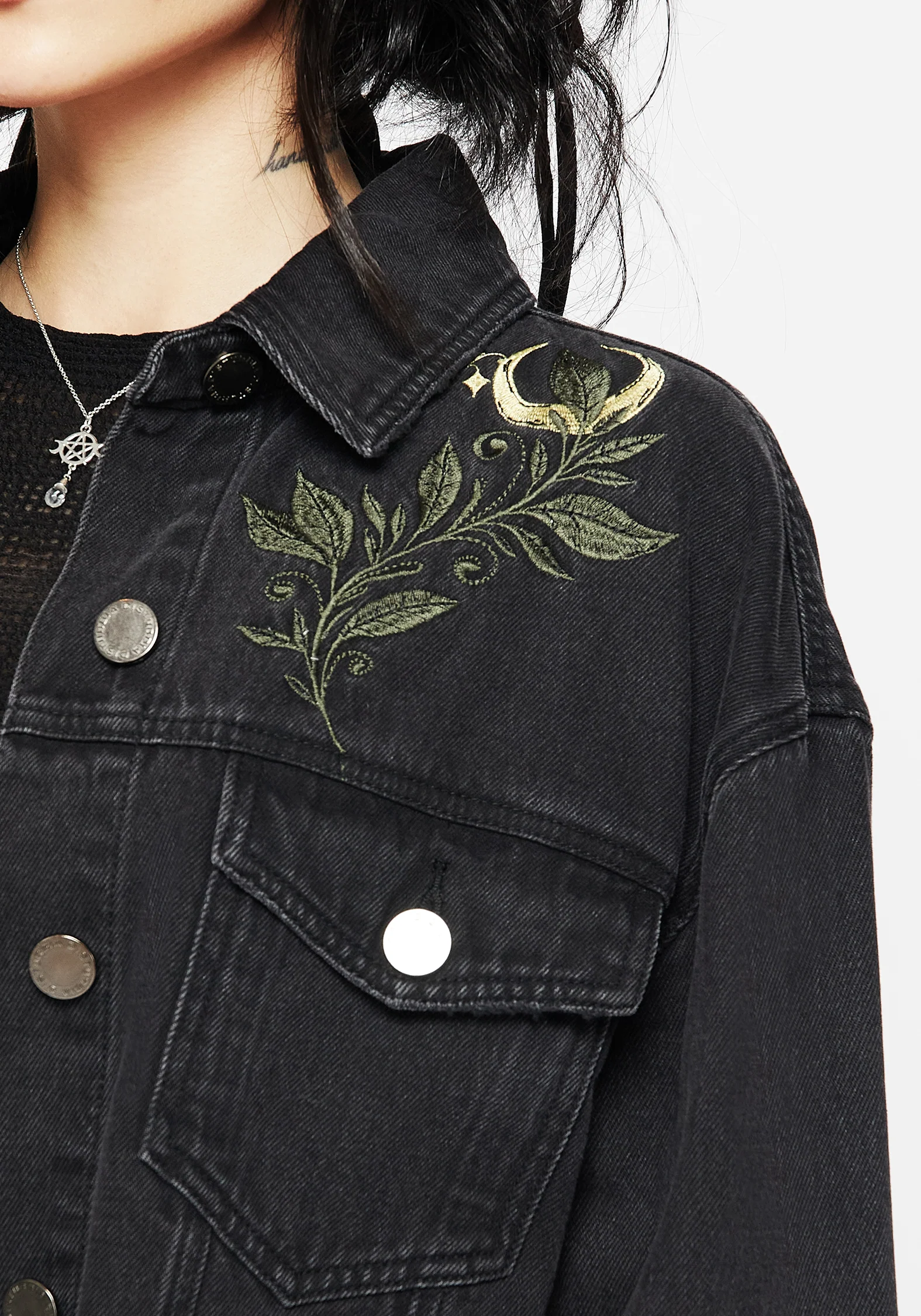 Nirah Embroidered Crop Denim Jacket - Image 7