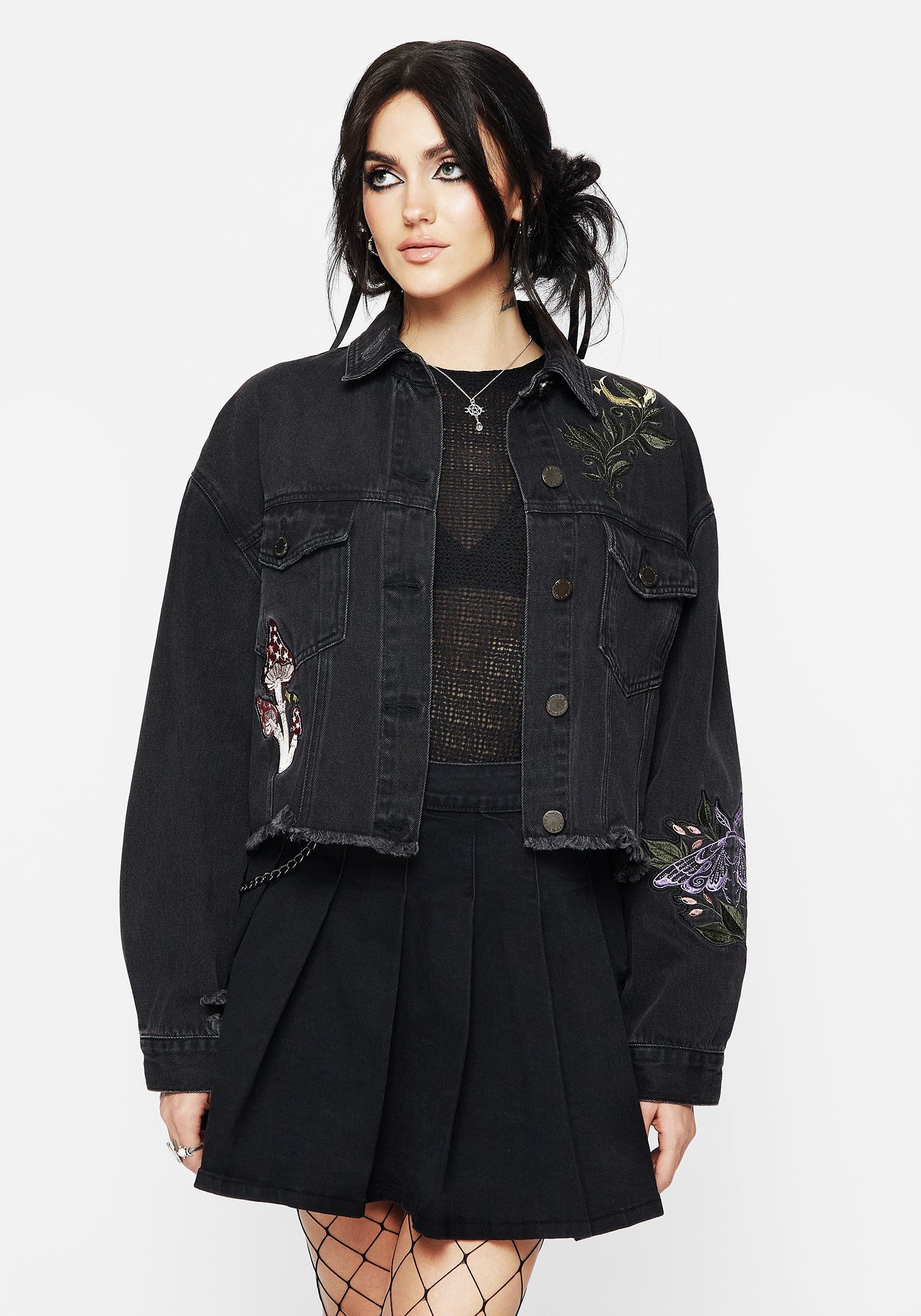 Nirah Embroidered Crop Denim Jacket - Image 8