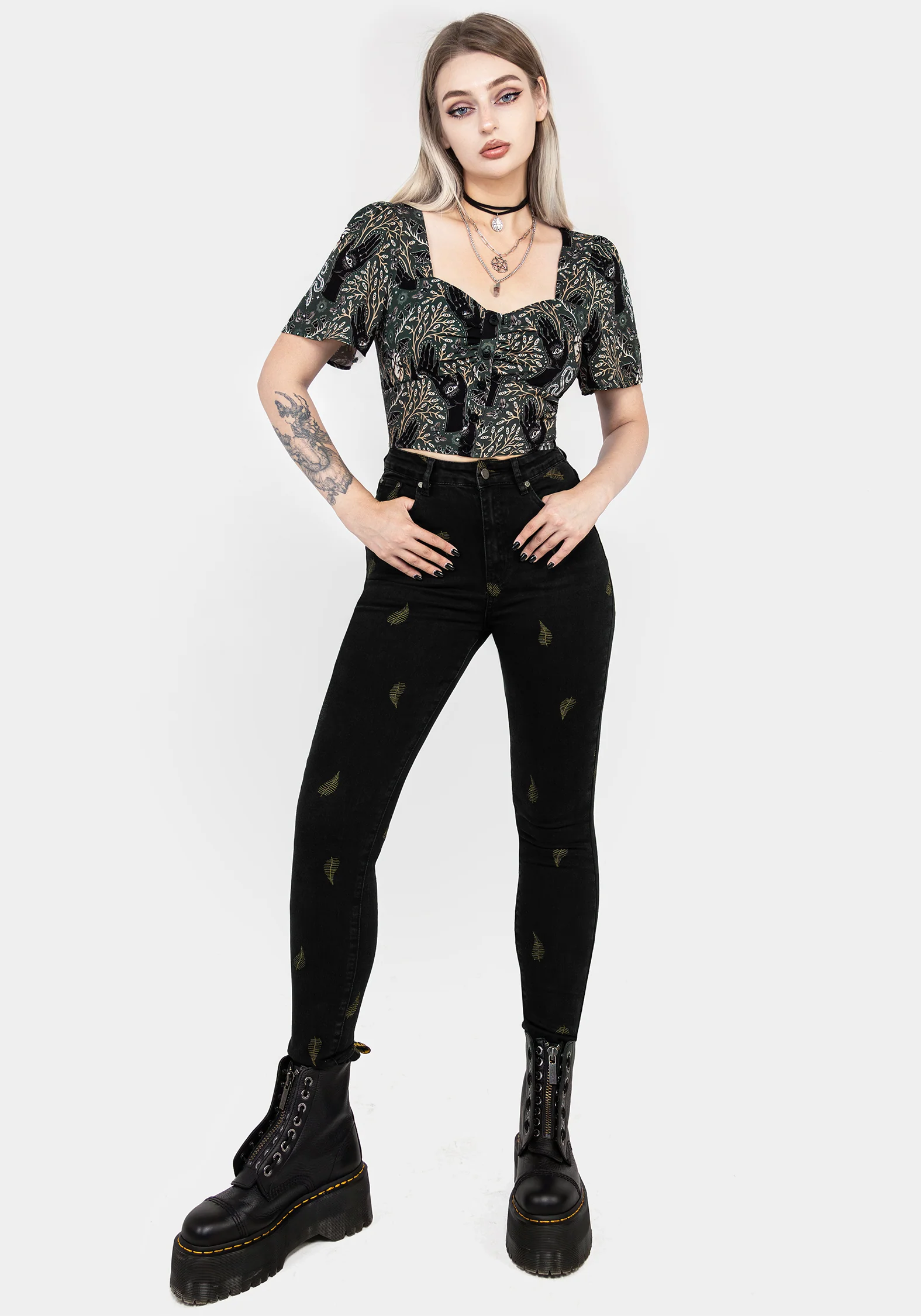 Osmunda Fern Embroidered Denim Skinny Jeans - Image 4