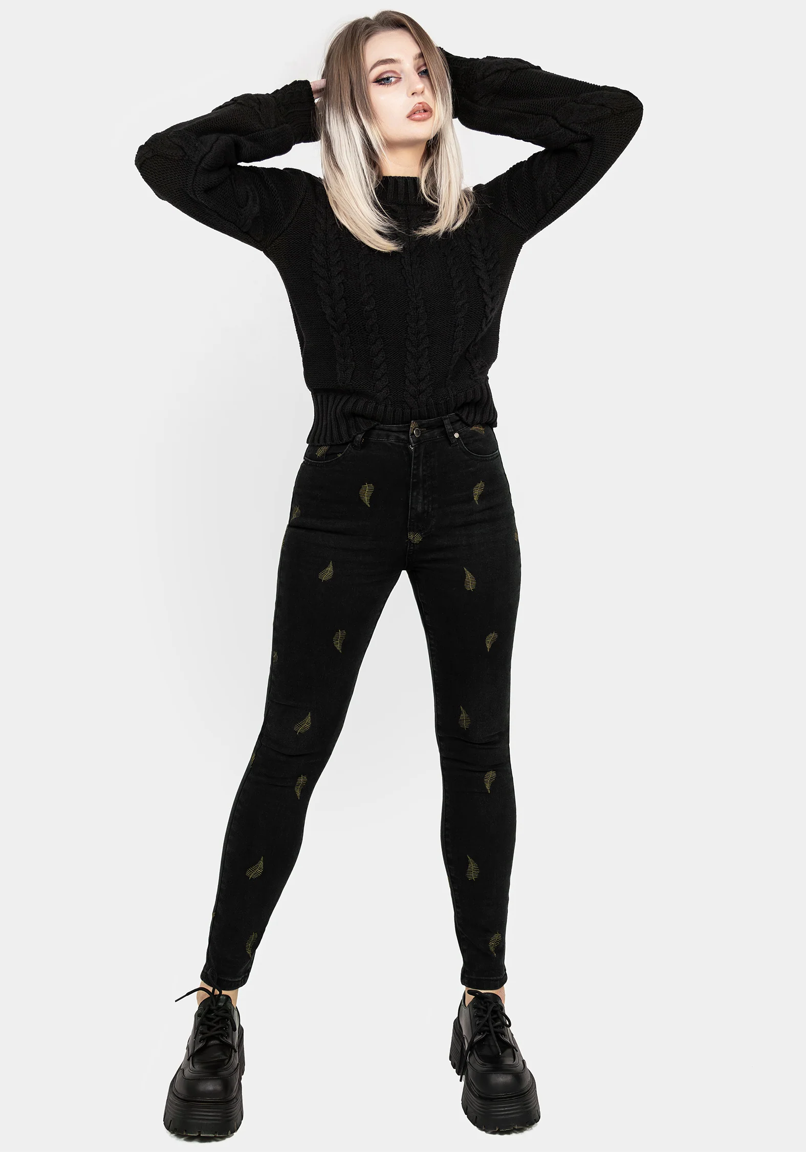 Osmunda Fern Embroidered Denim Skinny Jeans - Image 7