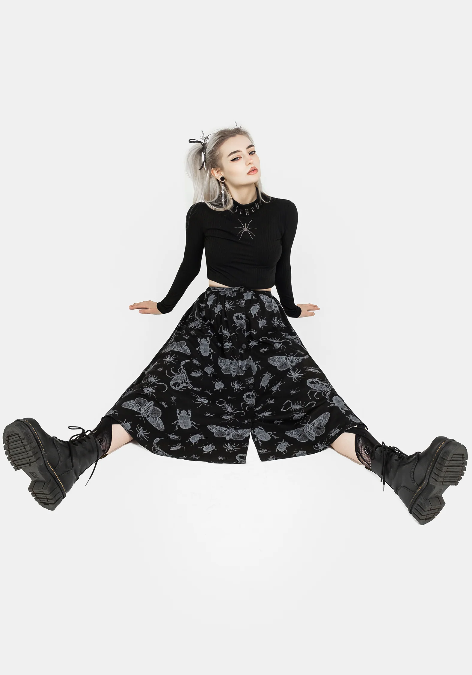 Parasite Bugs Button Front Midi Skirt - Black - Image 7