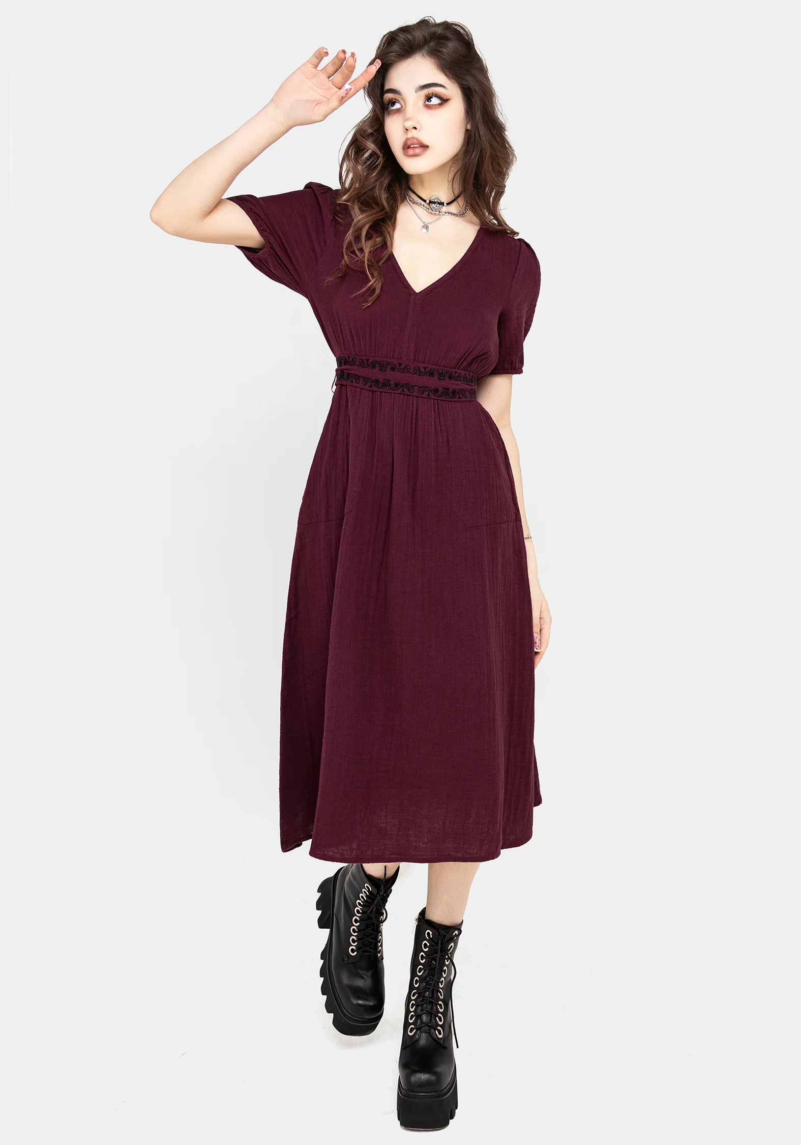 Poultice Embroidered Cotton Midi Dress - Image 6