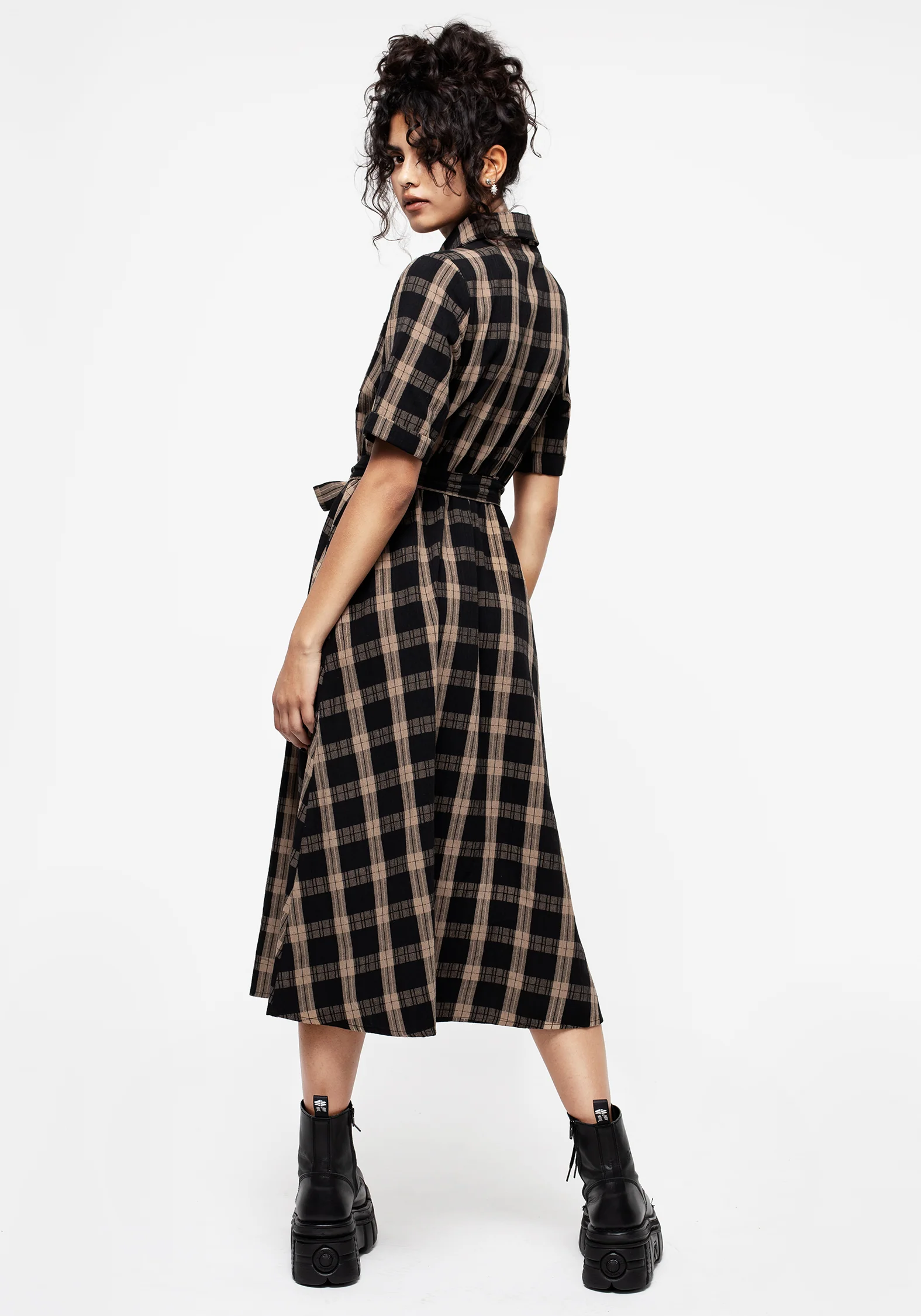 Rogue Check Cotton Midi Shirt Dress - Image 3
