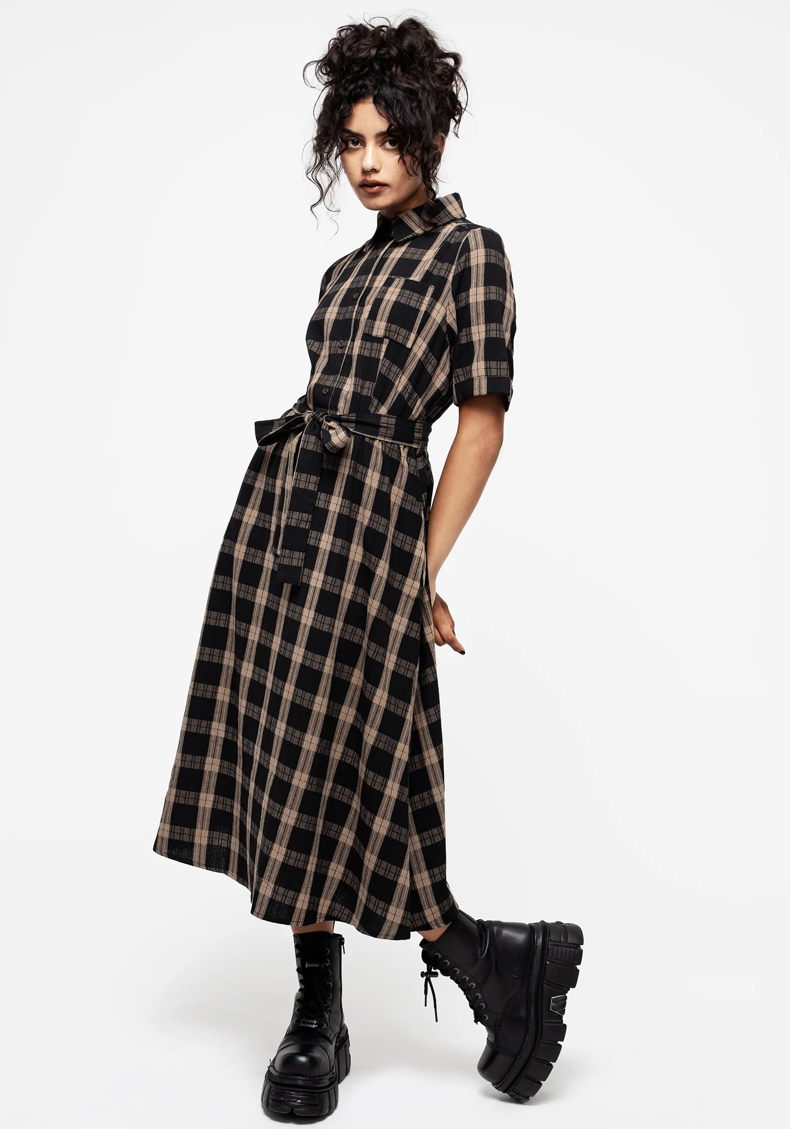 Rogue Check Cotton Midi Shirt Dress - Image 5