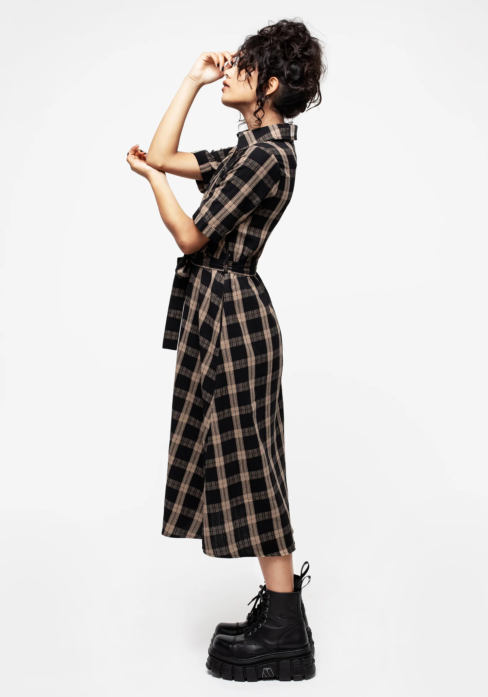 Rogue Check Cotton Midi Shirt Dress - Image 6