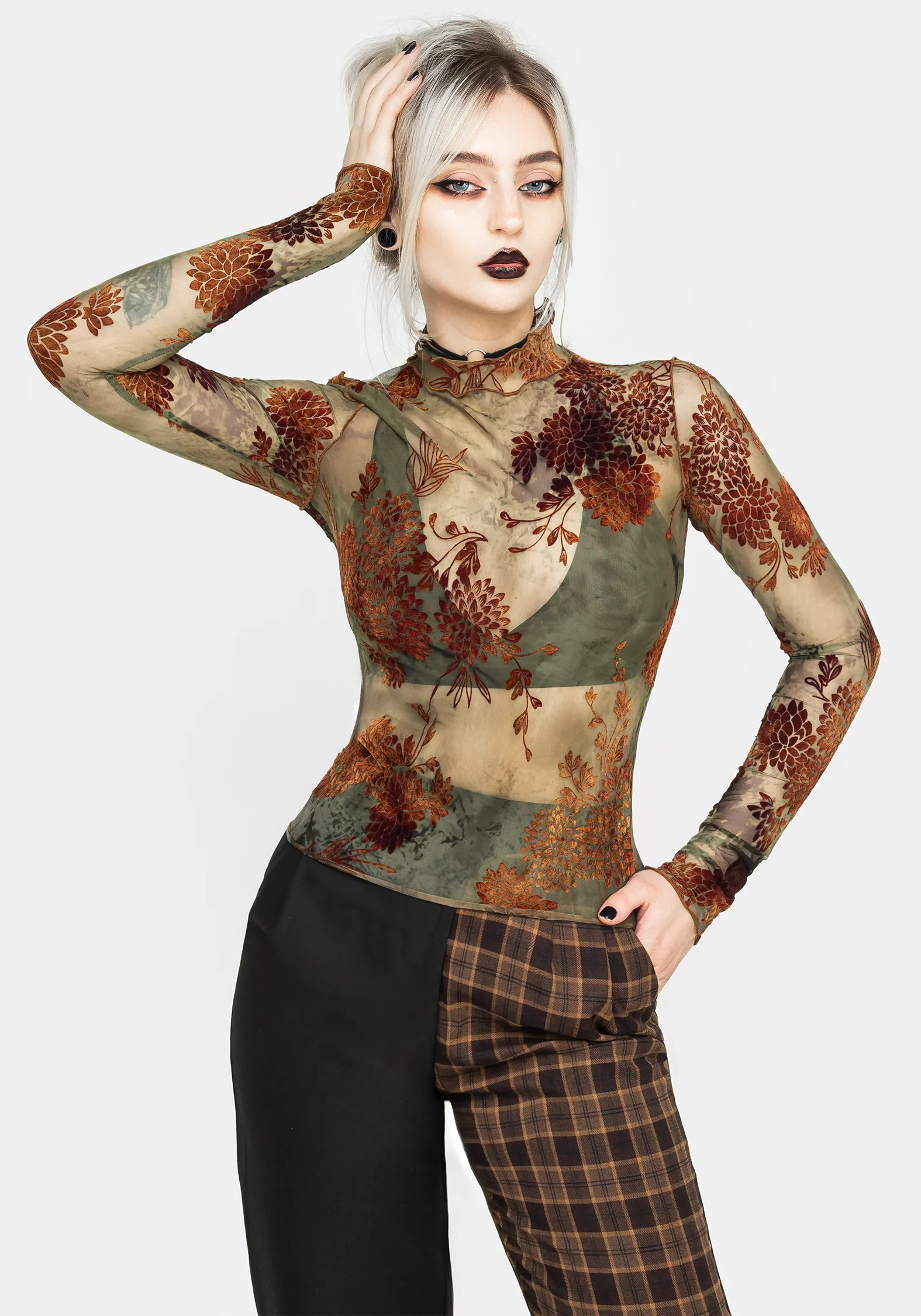 Rosaleigh Flock Velour Mesh Long Sleeve Top - Image 4