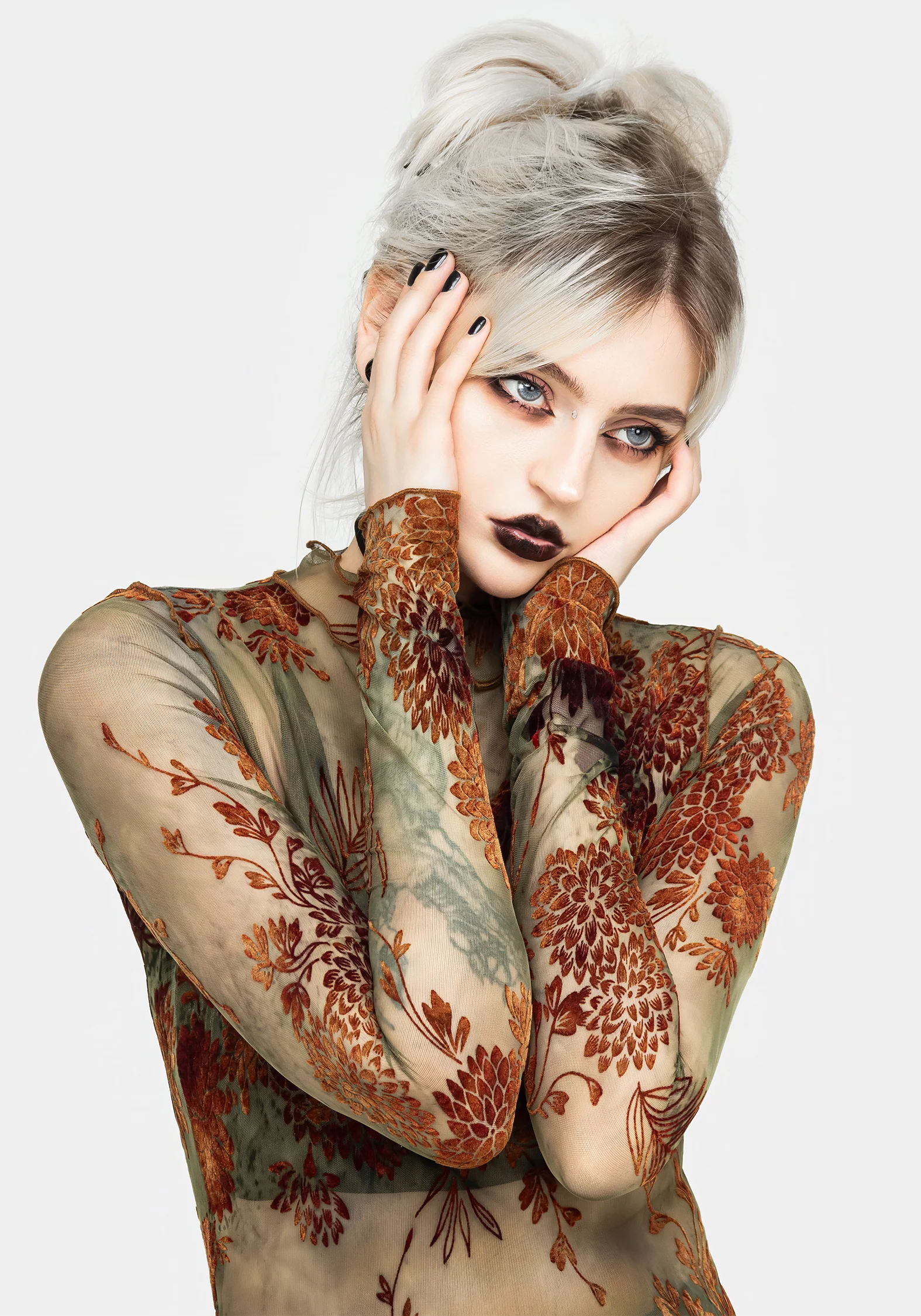 Rosaleigh Flock Velour Mesh Long Sleeve Top - Image 6