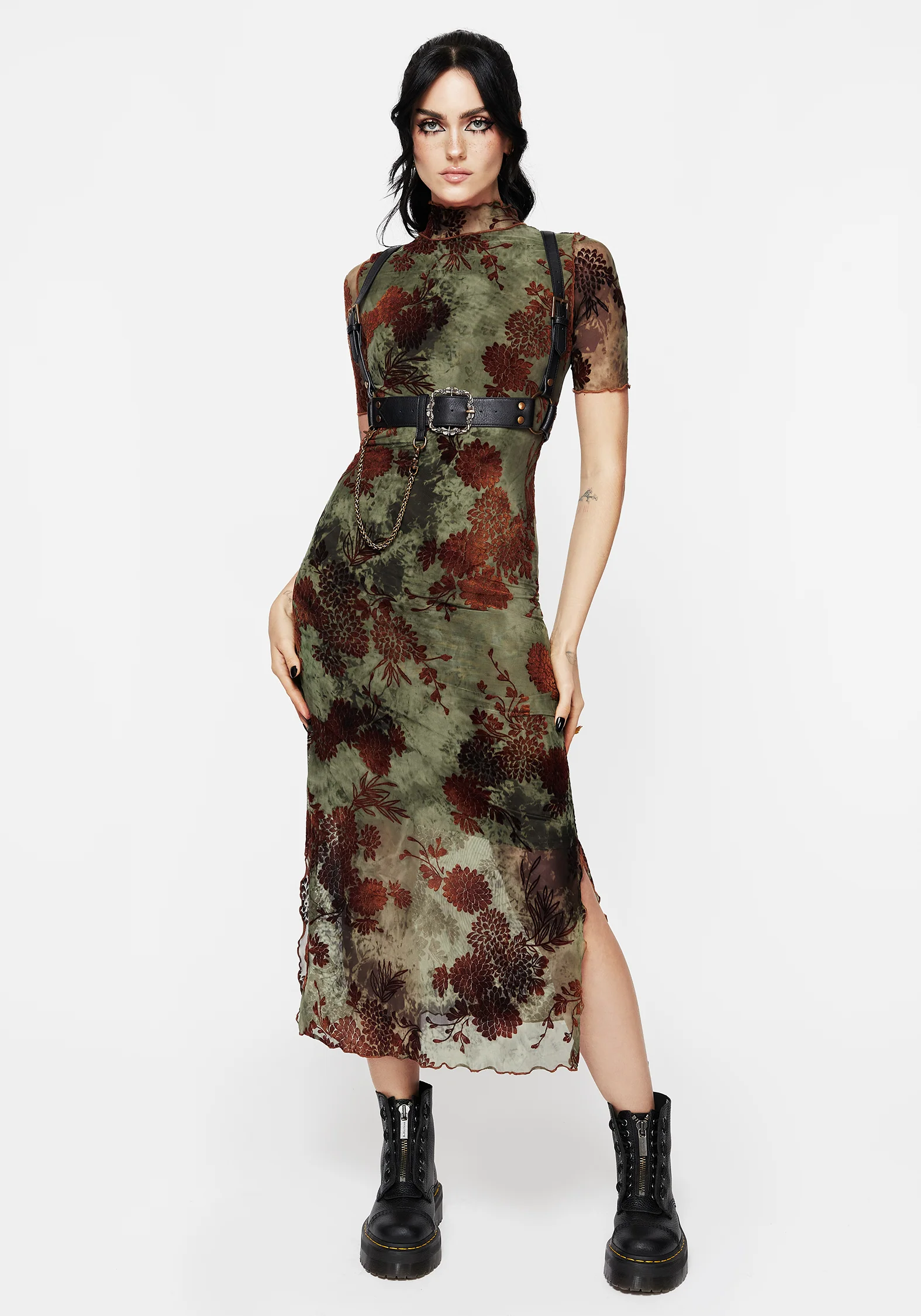 Rosaleigh Flock Velour Mesh Short Sleeved Midaxi Dress - Image 4